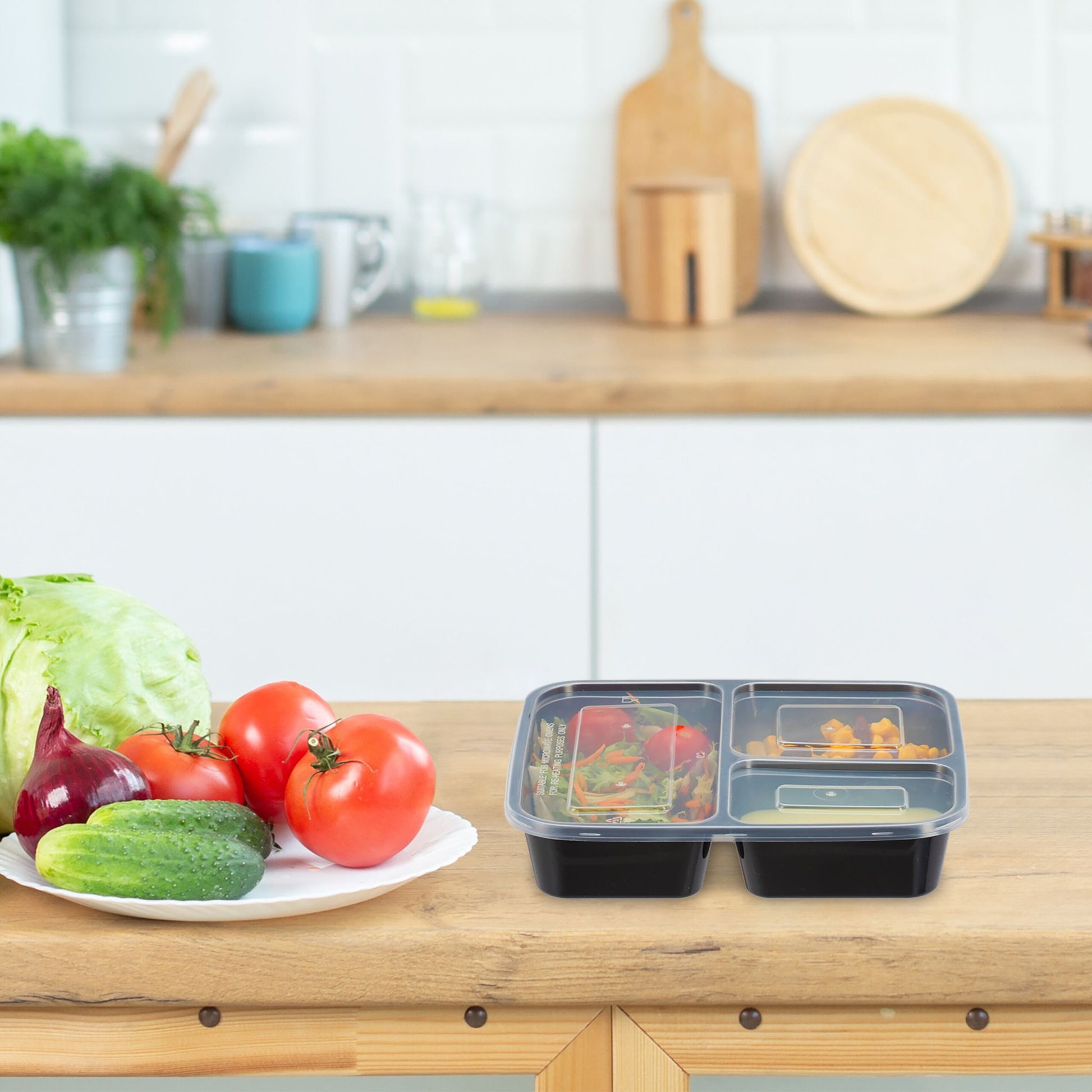 Meal Prep Boxen 3 Fächer 24er-Set Schwarz-Transparent von Relaxdays