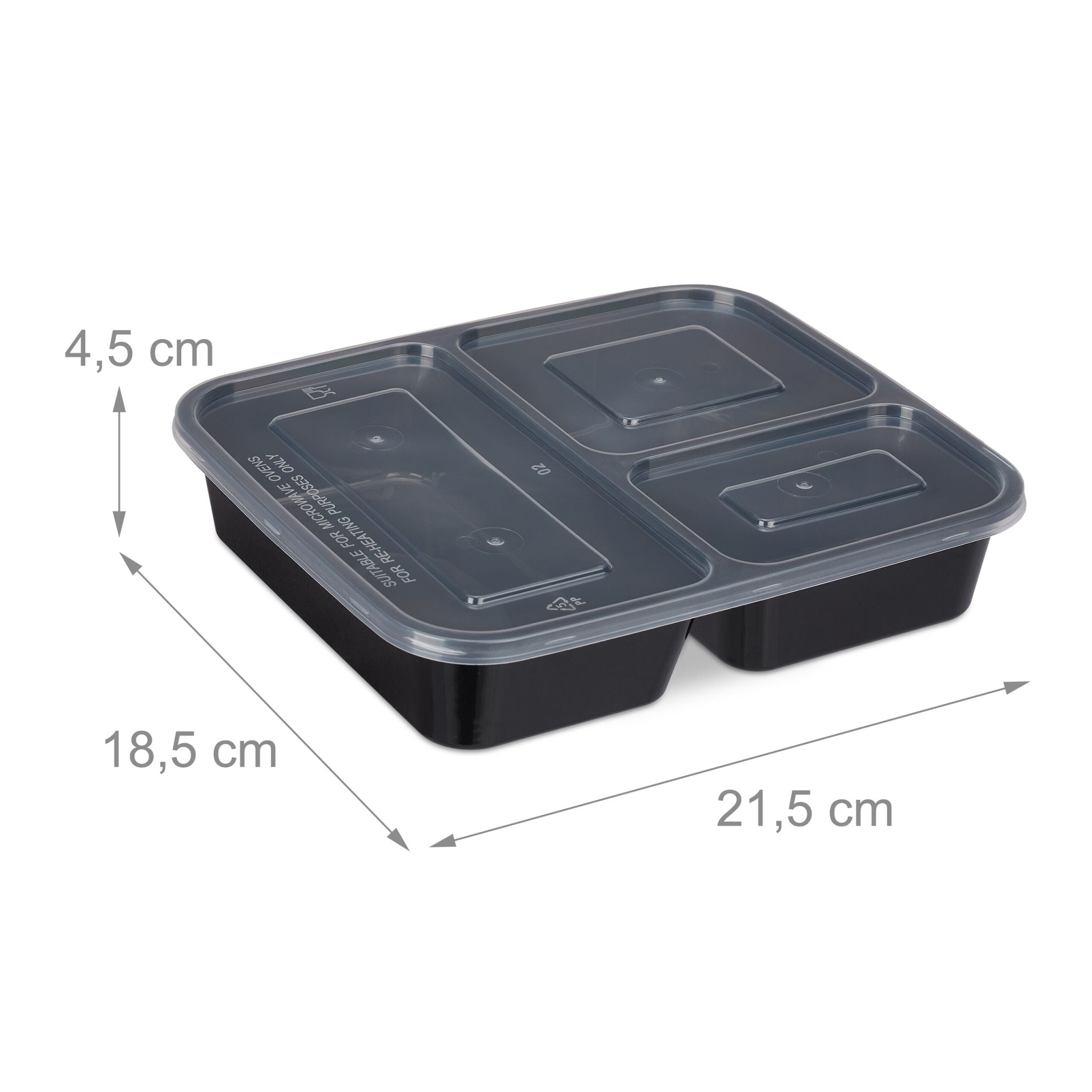 Meal Prep Boxen 3 Fächer 24er-Set Schwarz-Transparent von Relaxdays