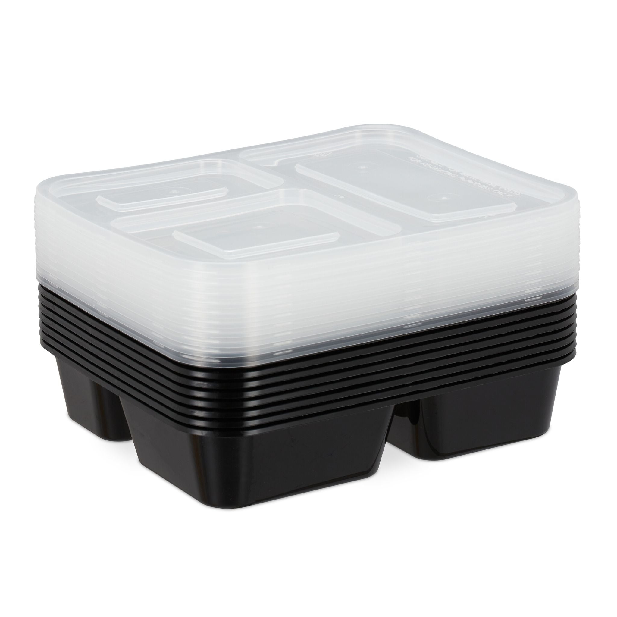 Meal Prep Boxen 3 Fächer 24er-Set Schwarz-Transparent von Relaxdays