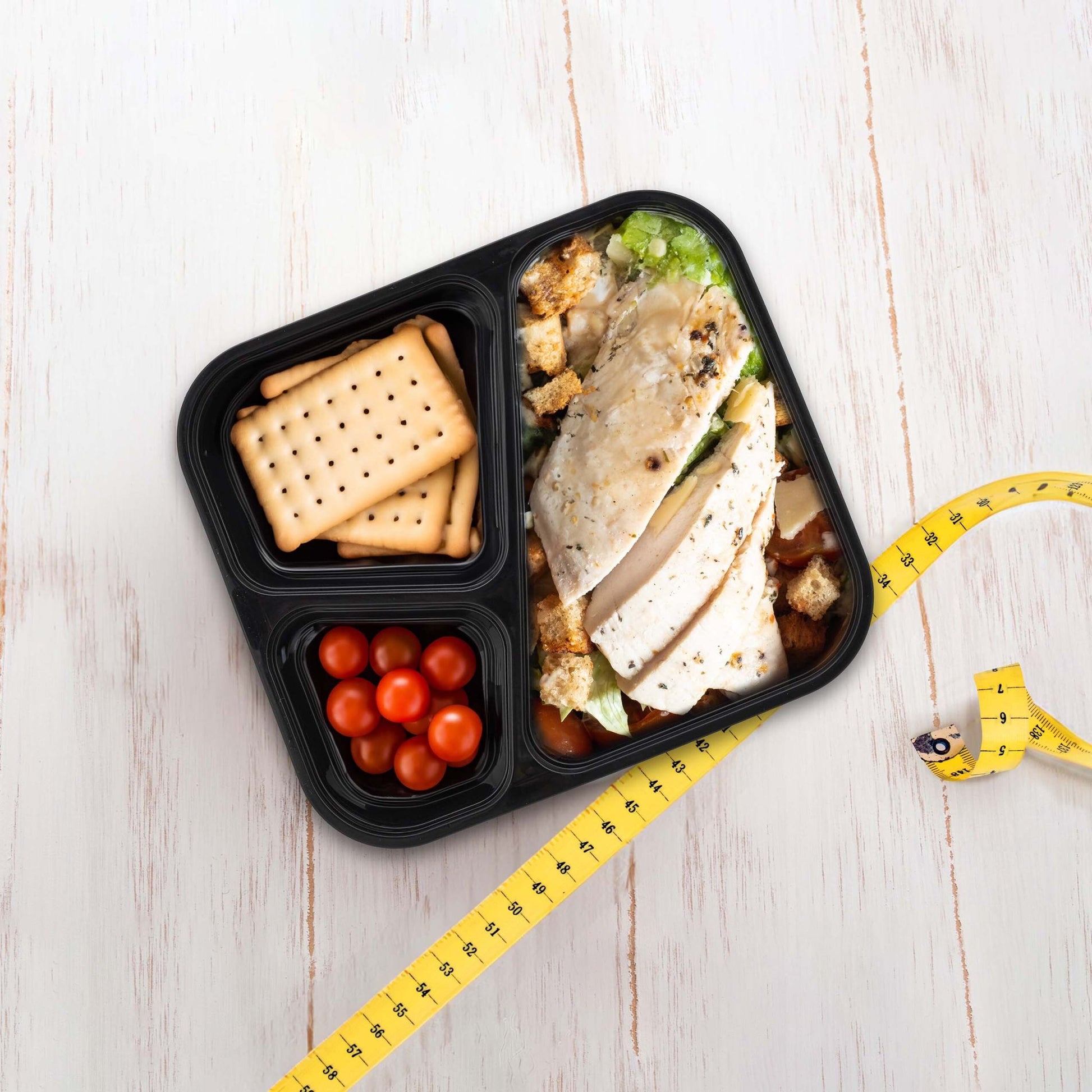 Meal Prep Boxen 24 Set 3 Fächer Schwarz-Transparent von Relaxdays