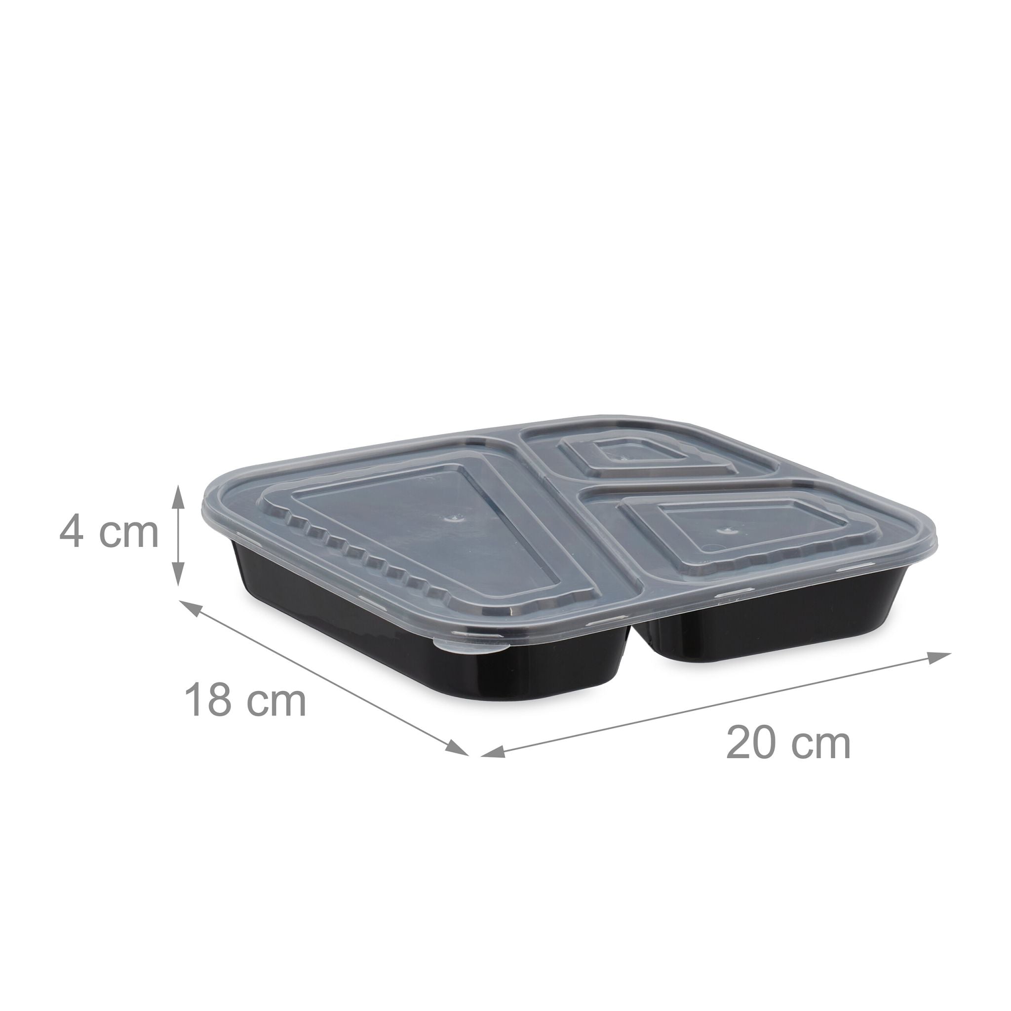 Meal Prep Boxen 24 Set 3 Fächer Schwarz-Transparent von Relaxdays