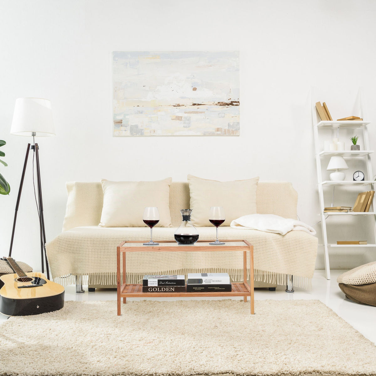 Beistelltisch Walnussholz mit Glasablage Hellbraun-Transparent von Relaxdays
