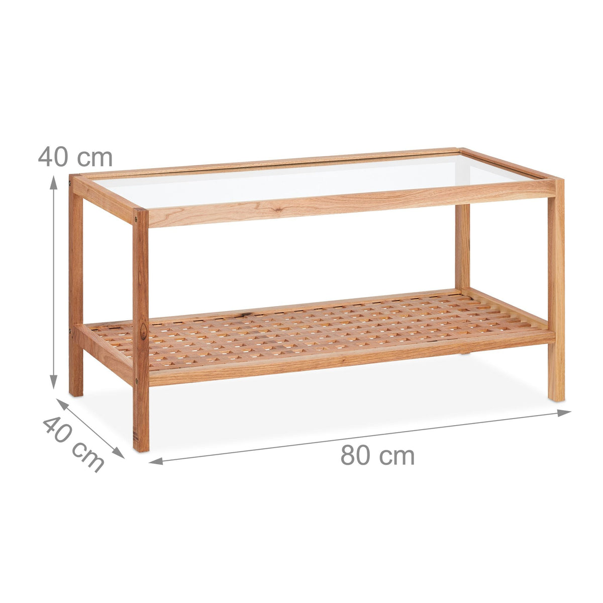 Beistelltisch Walnussholz mit Glasablage Hellbraun-Transparent von Relaxdays