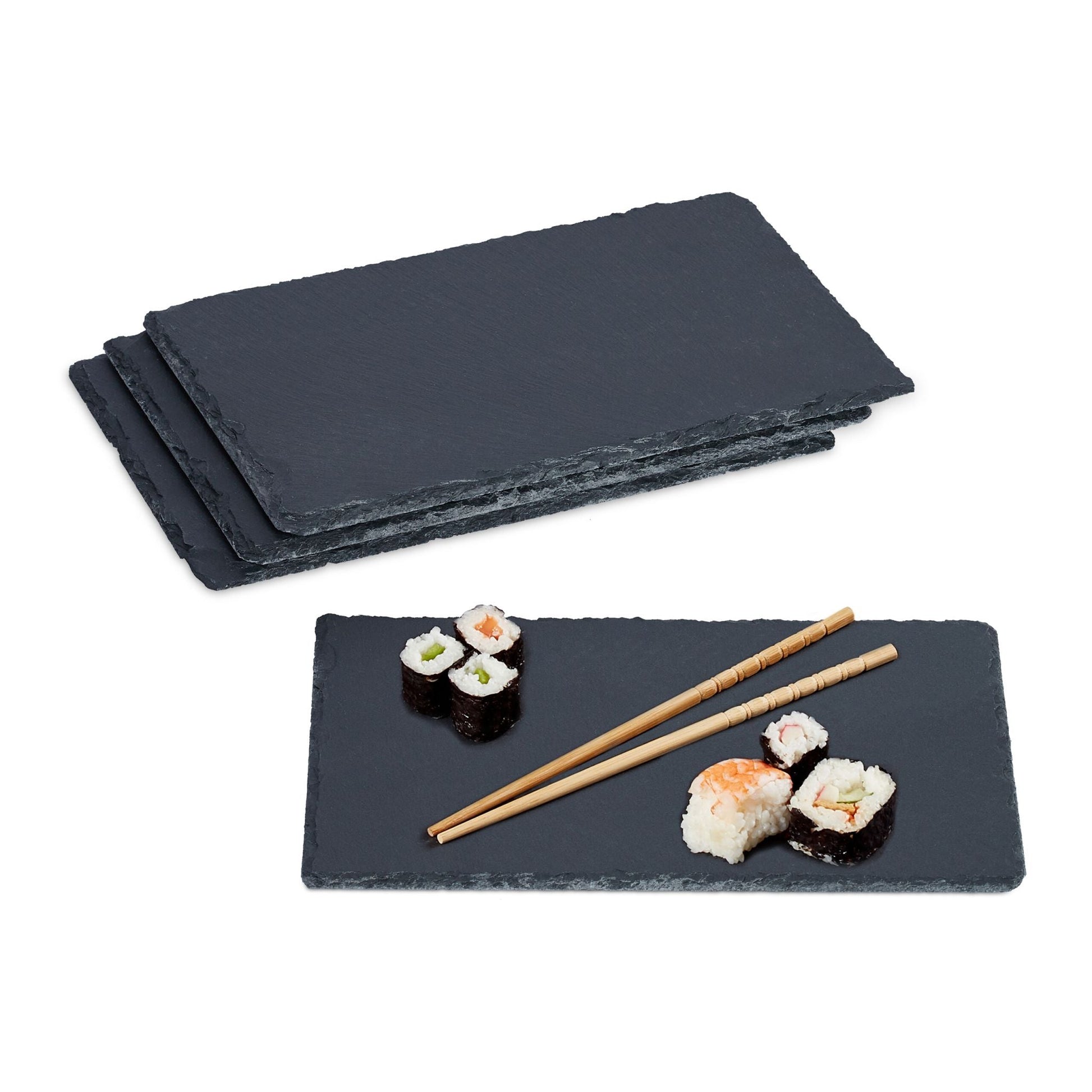 Schieferplatte 26 x 16cm 4er-Set Anthrazit von Relaxdays