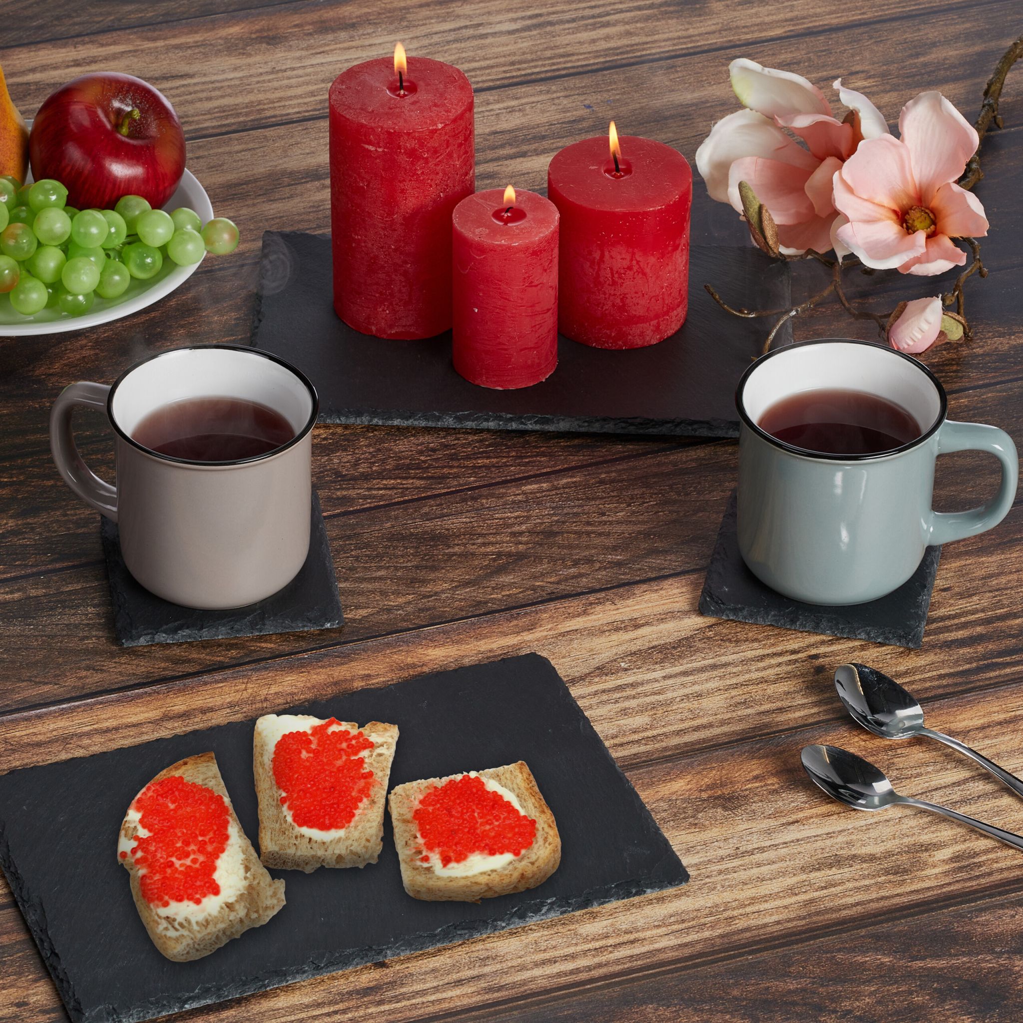 Schieferplatte 26 x 16cm 4er-Set Anthrazit von Relaxdays