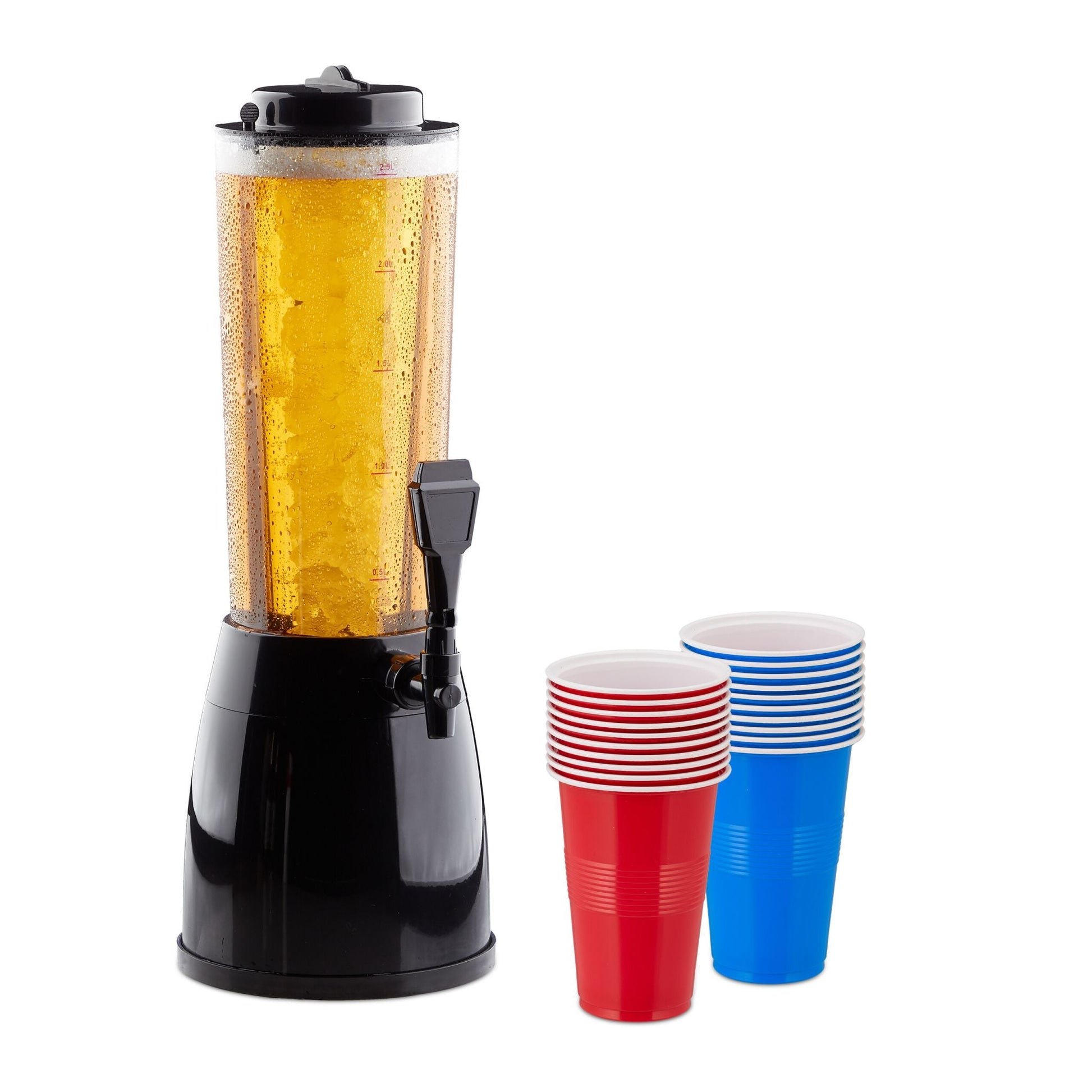 Biersäule mit 20 Bierbechern Blau-Schwarz-Transparent von Relaxdays