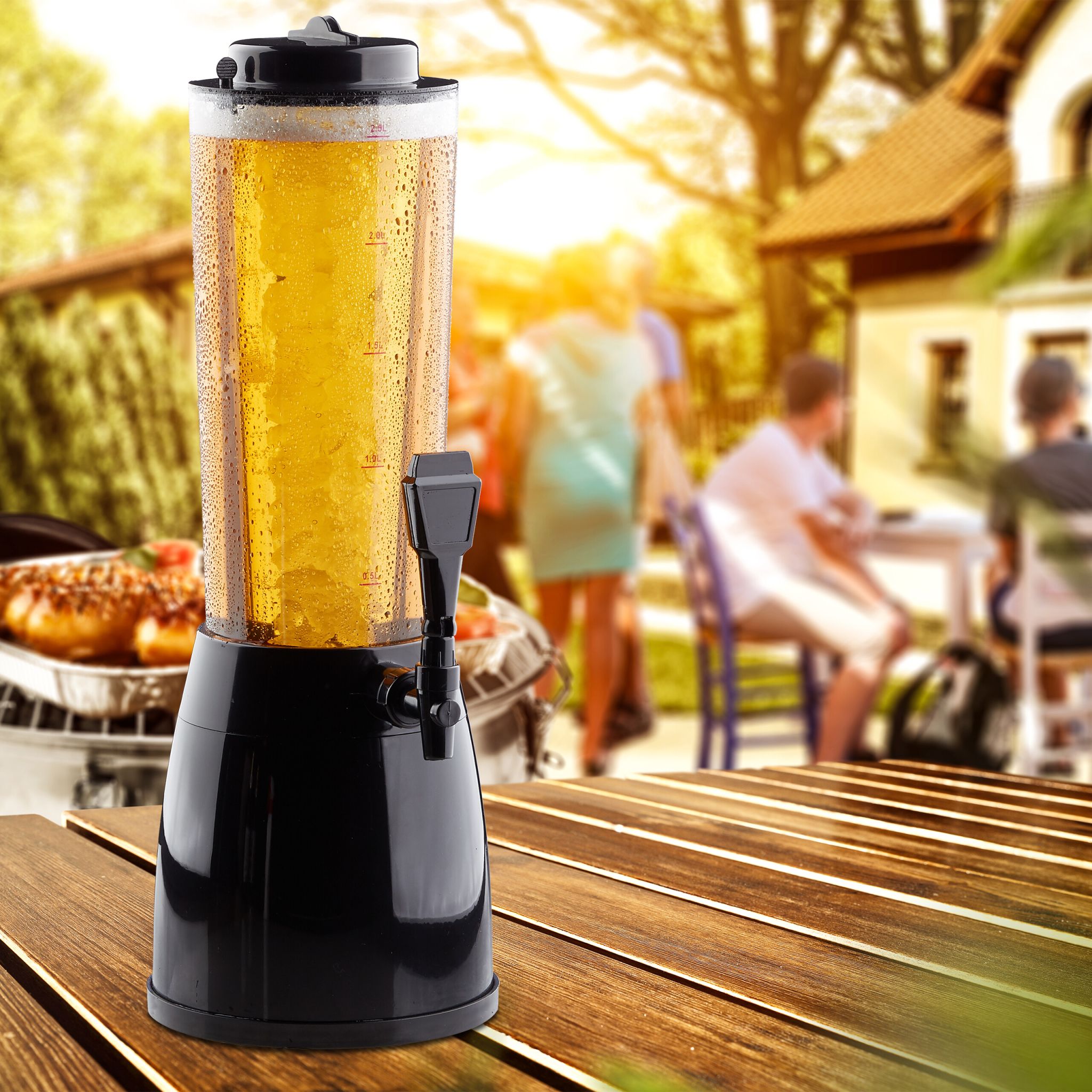 Biersäule mit 20 Bierbechern Blau-Schwarz-Transparent von Relaxdays