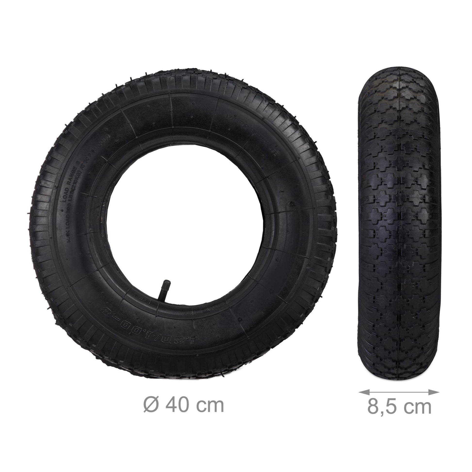 Sackkarrenreifen 4.00-8 mit Schlauch 2er-Set Schwarz von Relaxdays