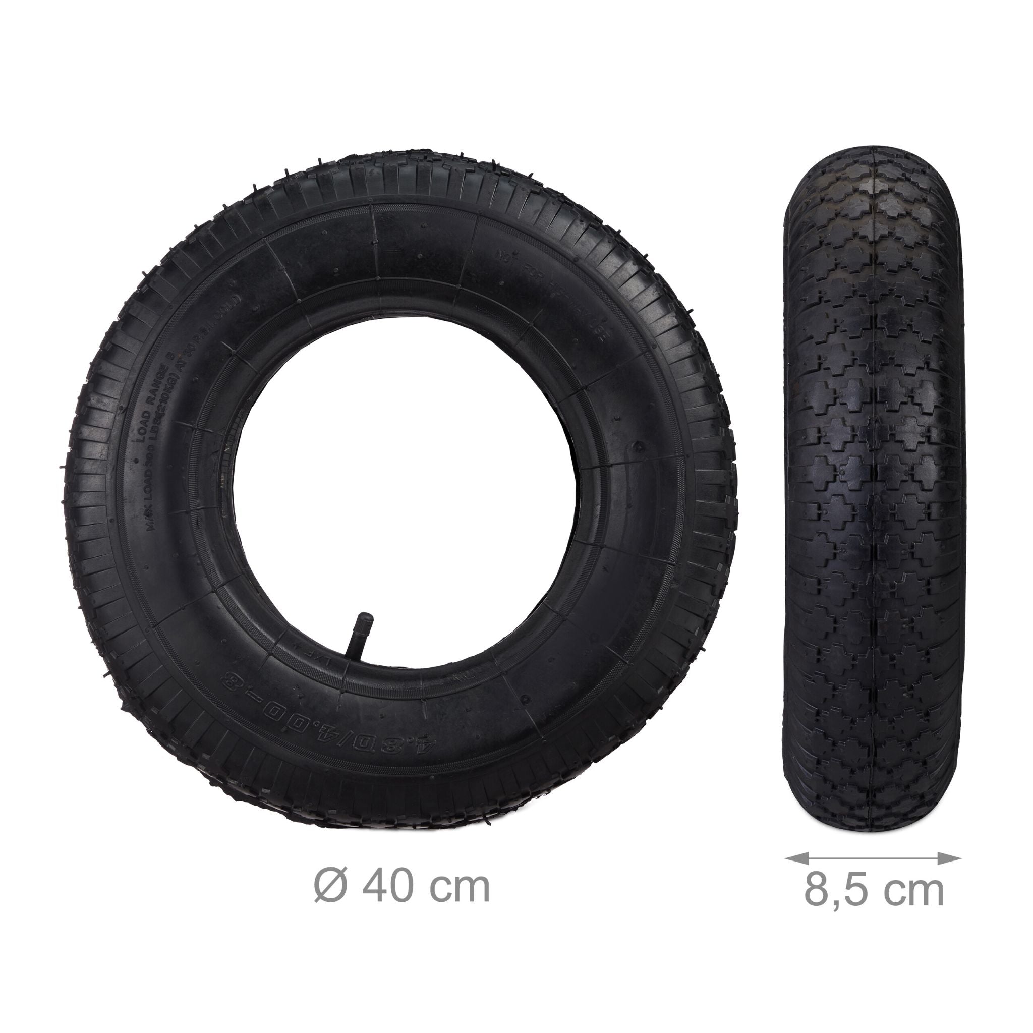 Sackkarrenreifen 4.00-8 mit Schlauch 2er-Set Schwarz von Relaxdays