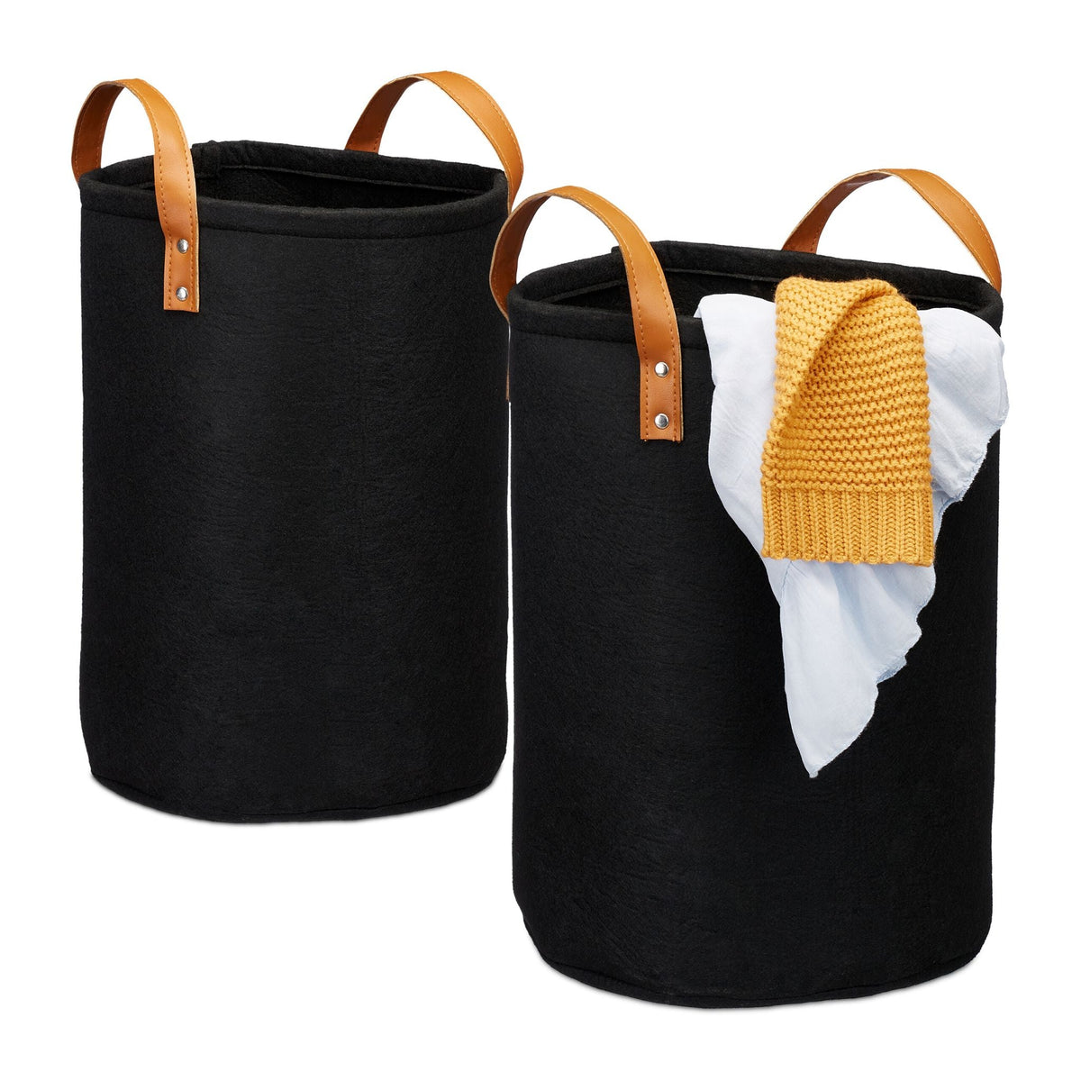 Wäschekorb Filz 28L Hellbraun-Schwarz von Relaxdays