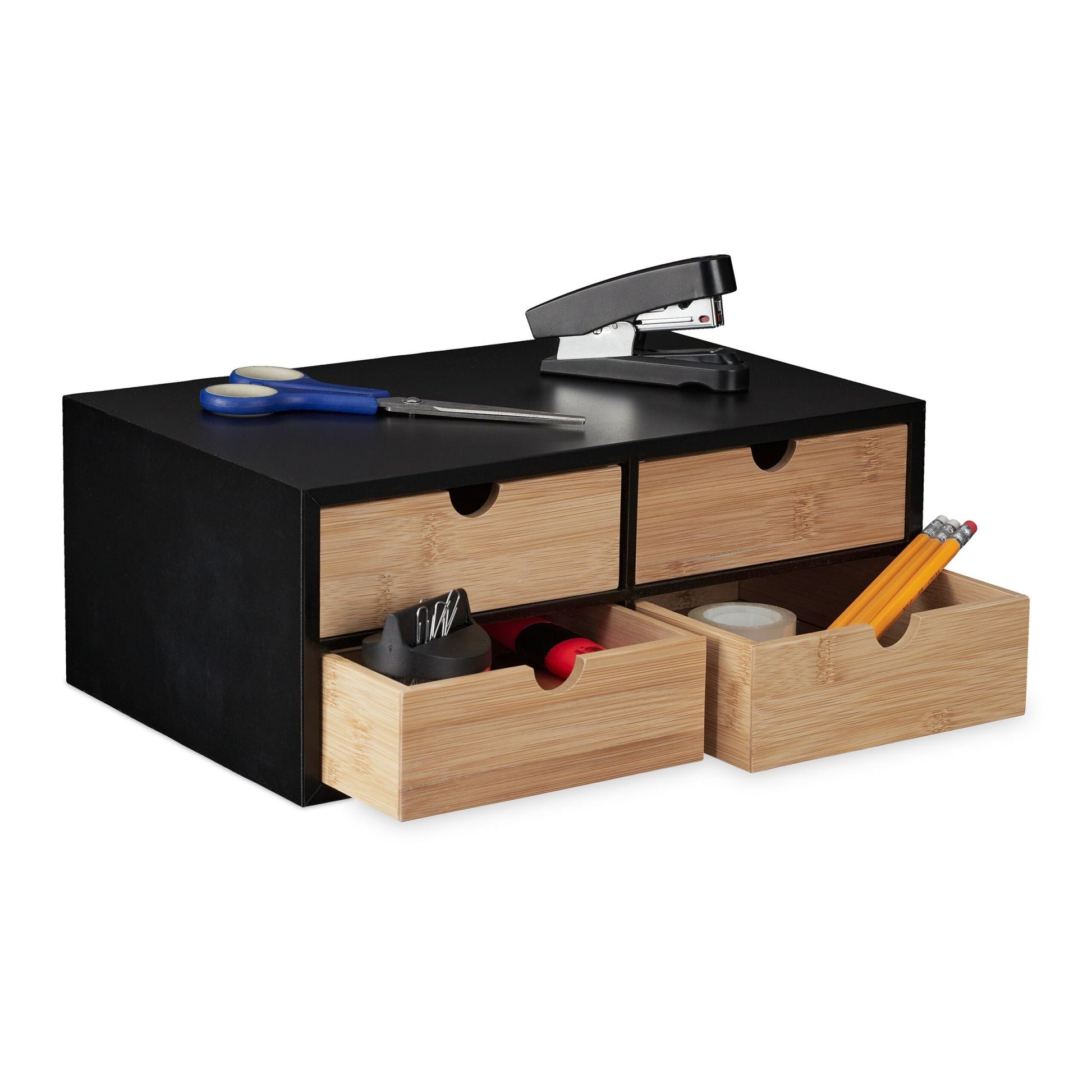 Schreibtisch Organizer mit 4 Schubladen Hellbraun-Schwarz von Relaxdays
