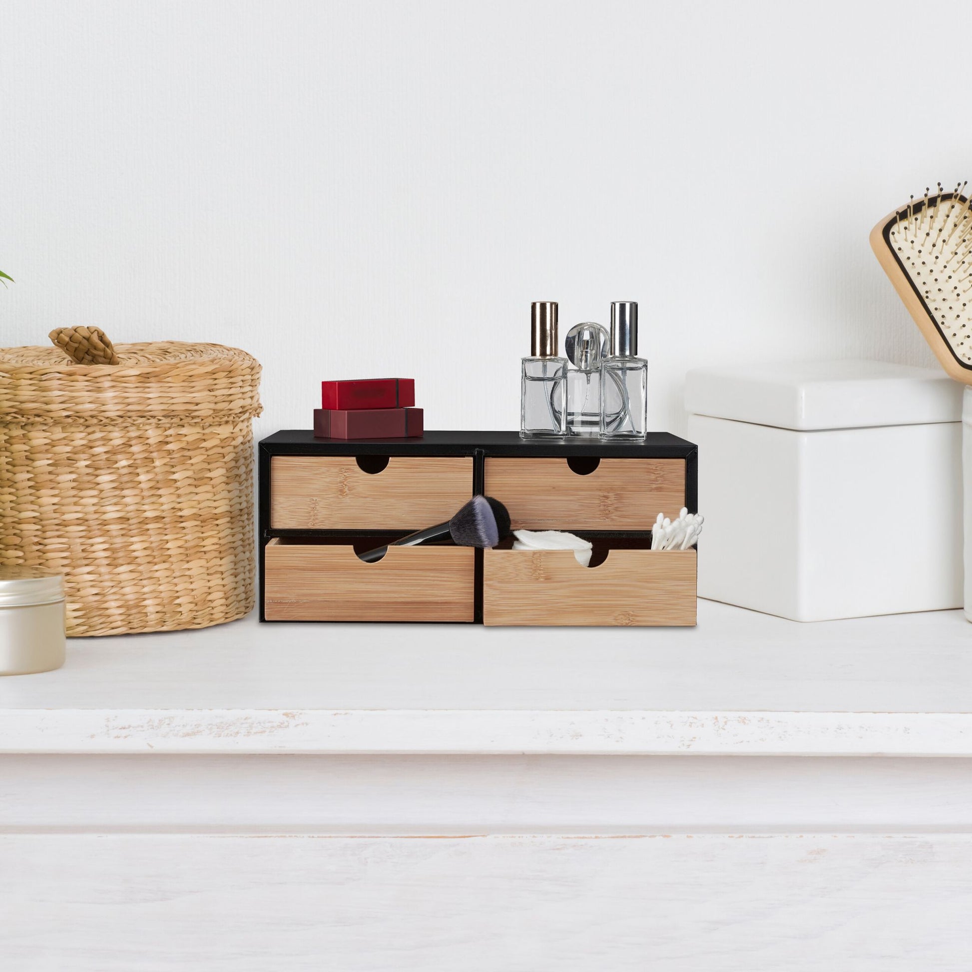 Schreibtisch Organizer mit 4 Schubladen Hellbraun-Schwarz von Relaxdays