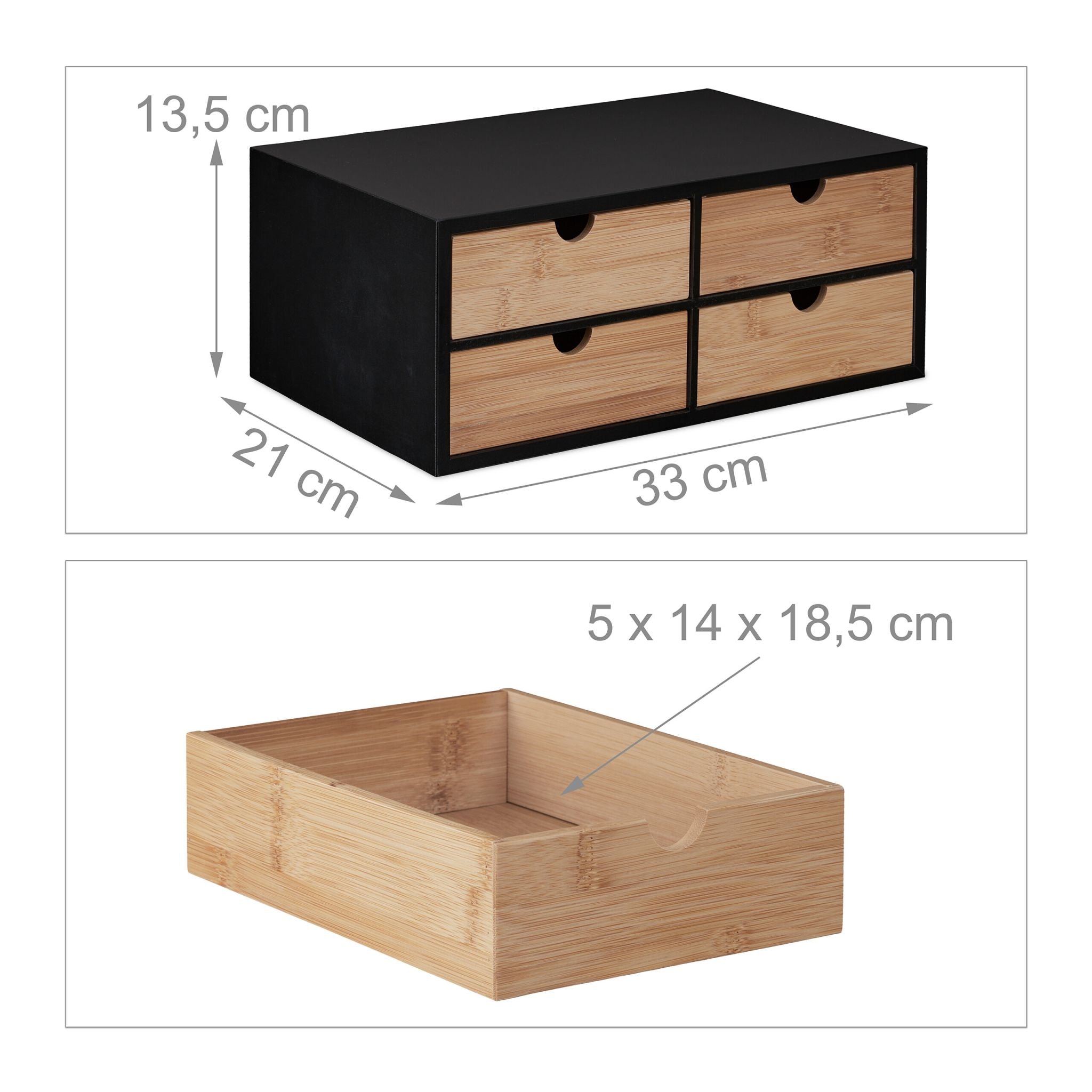 Schreibtisch Organizer mit 4 Schubladen Hellbraun-Schwarz von Relaxdays