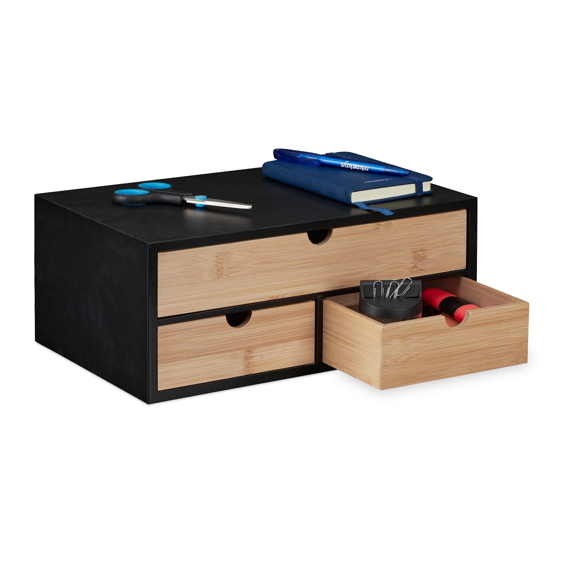 Schreibtisch Organizer mit 3 Schubladen Hellbraun-Schwarz von Relaxdays