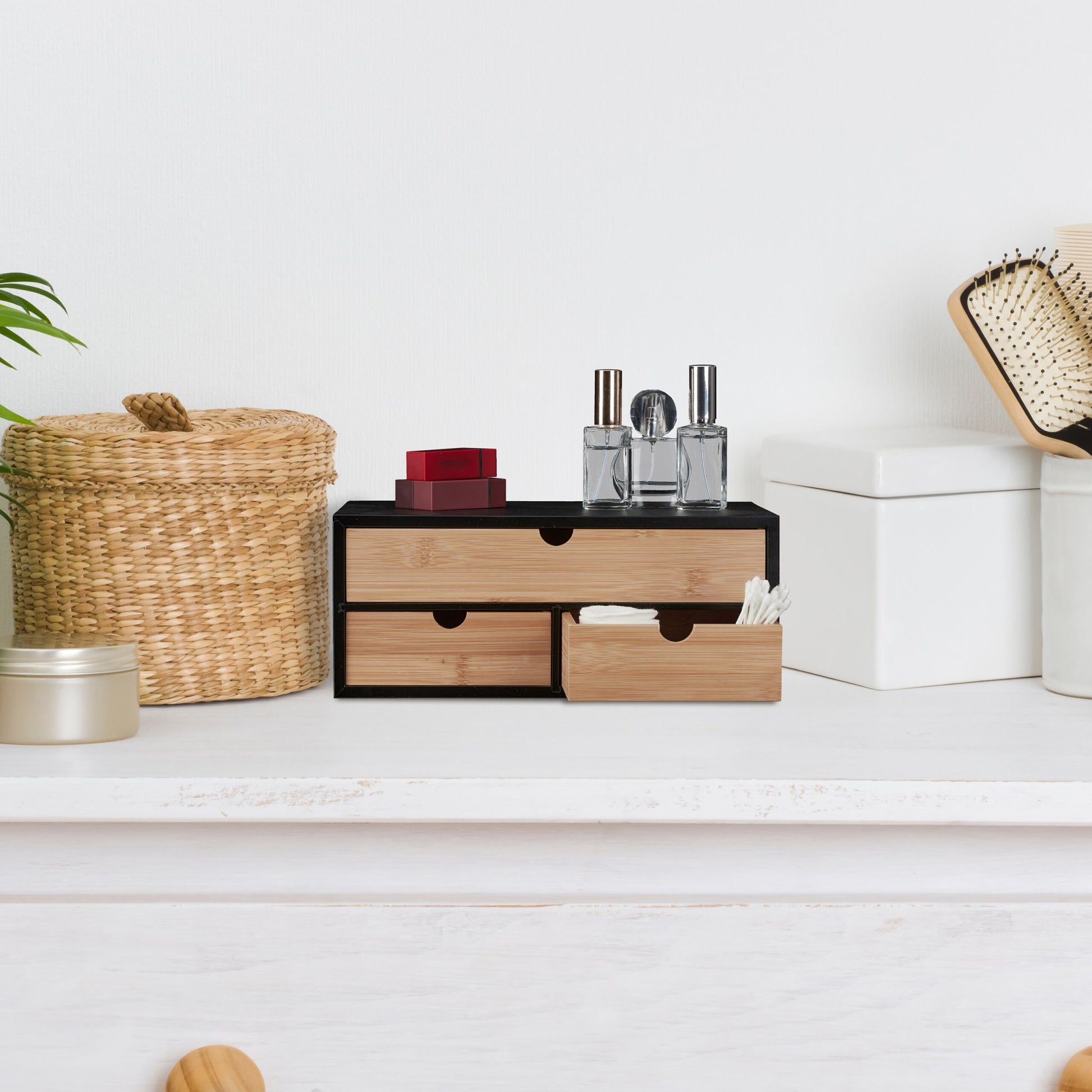 Schreibtisch Organizer mit 3 Schubladen Hellbraun-Schwarz von Relaxdays