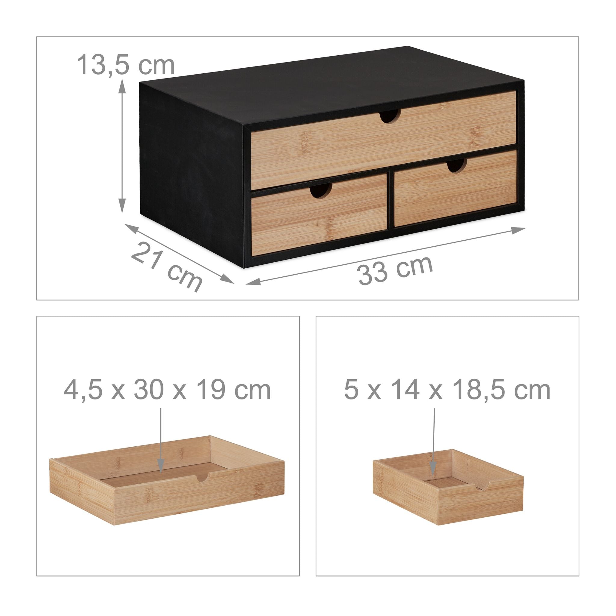 Schreibtisch Organizer mit 3 Schubladen Hellbraun-Schwarz von Relaxdays