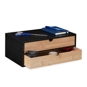 Schubladenbox Bambus & MDF 2 Fächer Hellbraun-Schwarz von Relaxdays