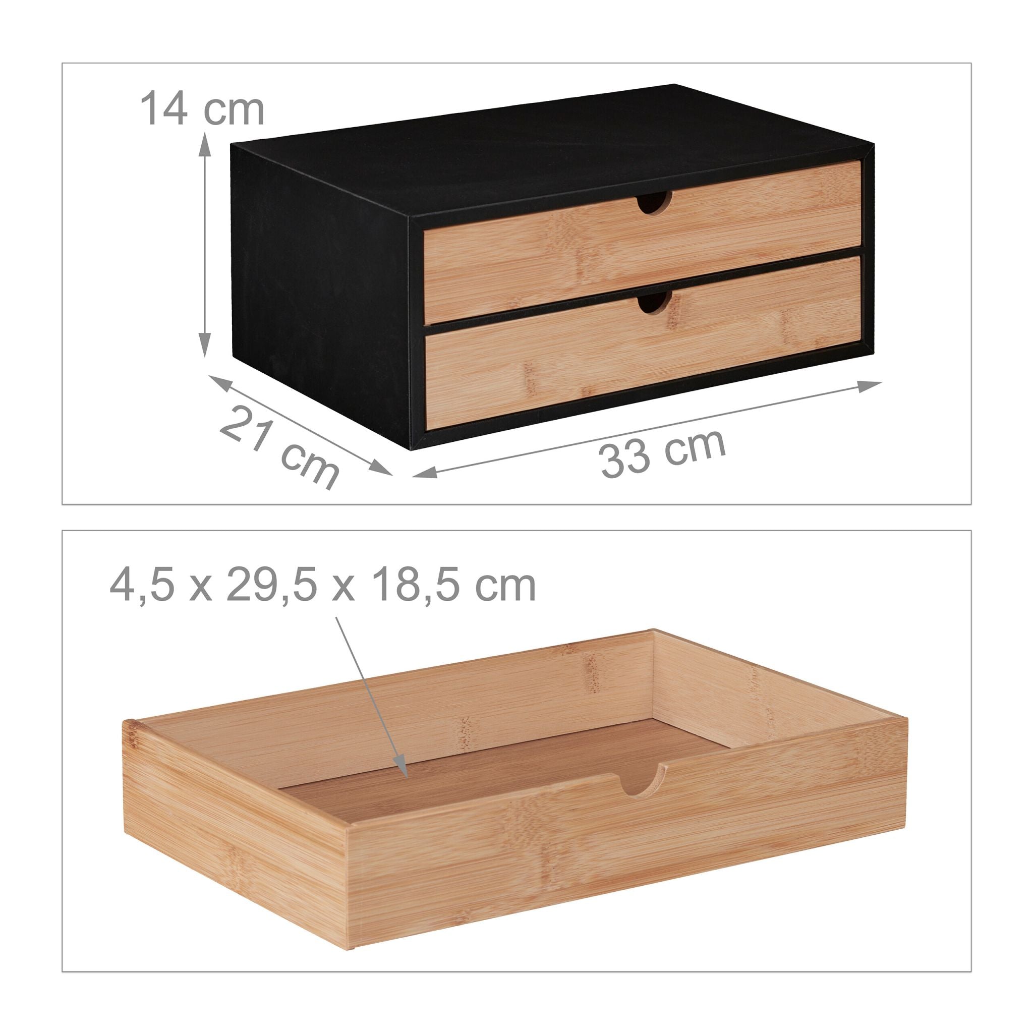 Schubladenbox Bambus & MDF 2 Fächer Hellbraun-Schwarz von Relaxdays