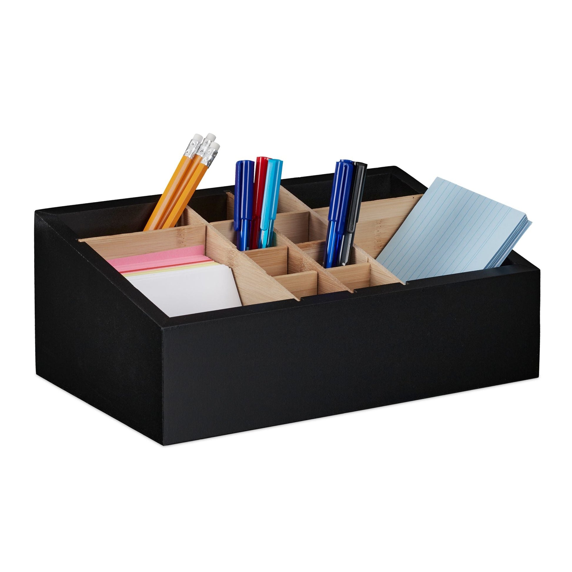 Schreibtisch Organizer 12 Fächer Hellbraun-Schwarz von Relaxdays
