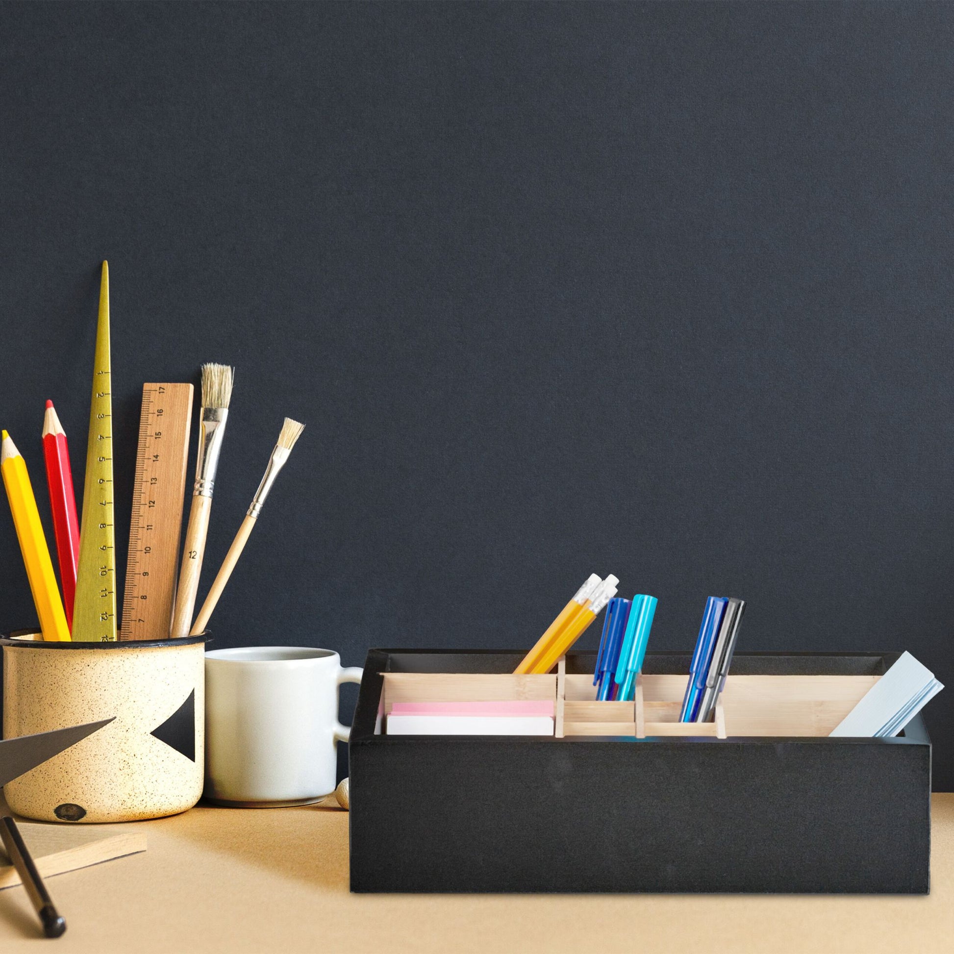 Schreibtisch Organizer 12 Fächer Hellbraun-Schwarz von Relaxdays