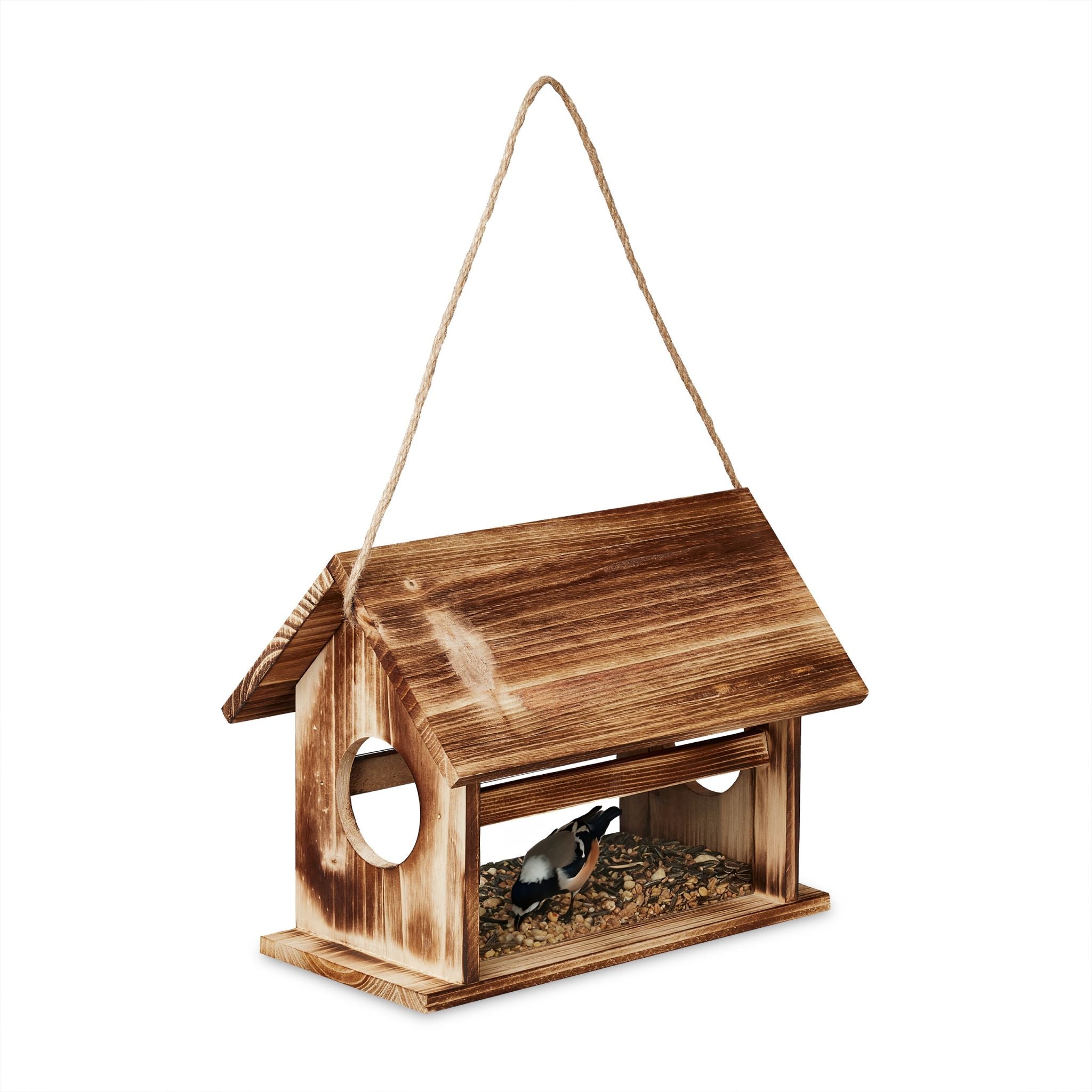 Vogelfutterhaus Holz Braun-Transparent