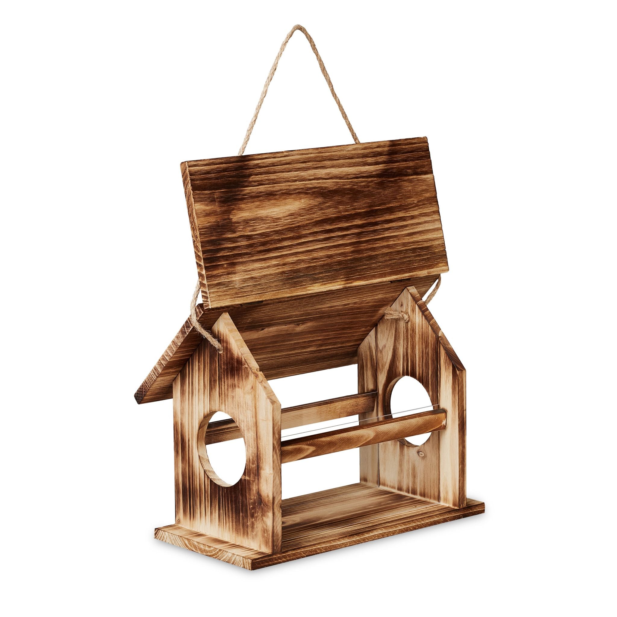 Vogelfutterhaus Holz Braun-Transparent