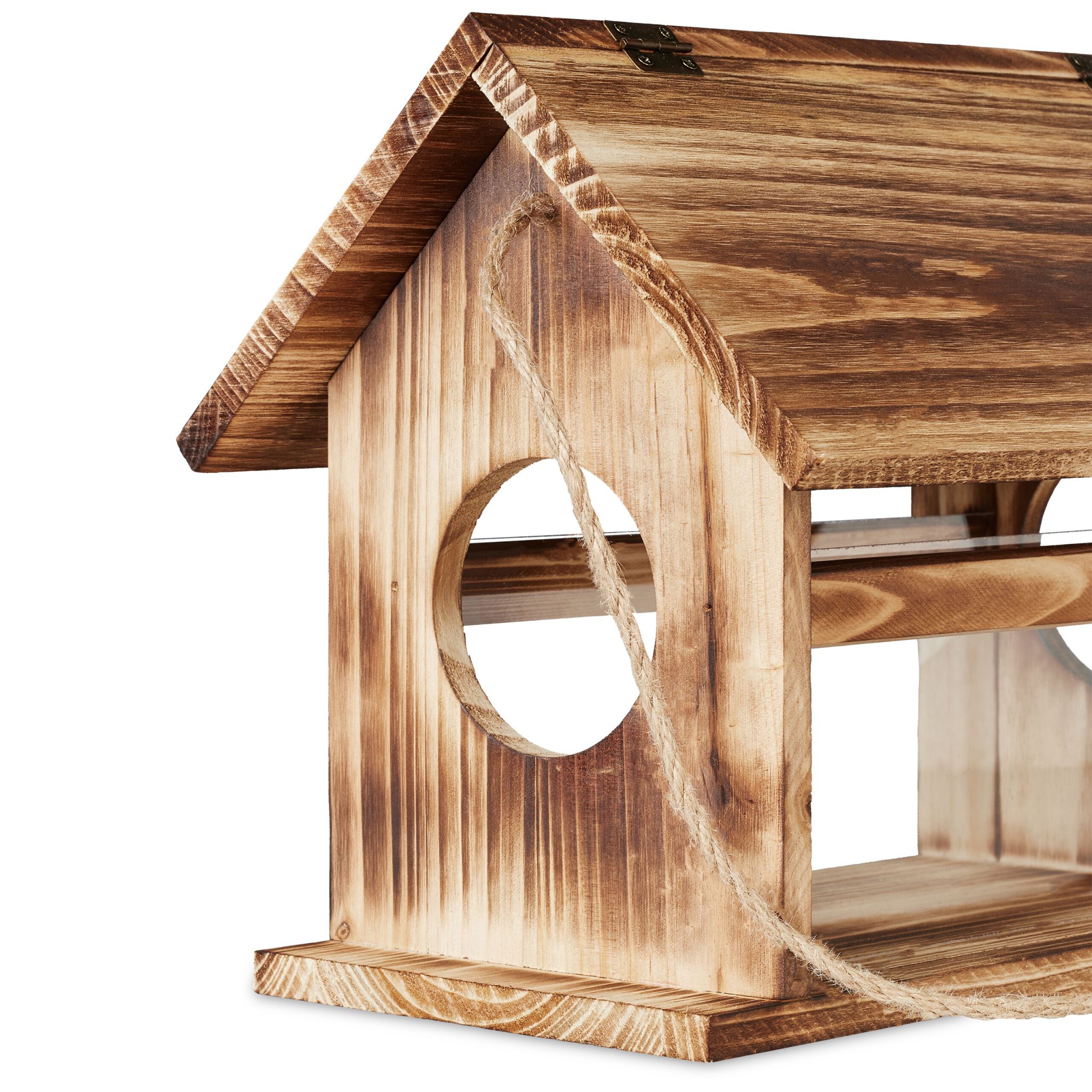 Vogelfutterhaus Holz Braun-Transparent