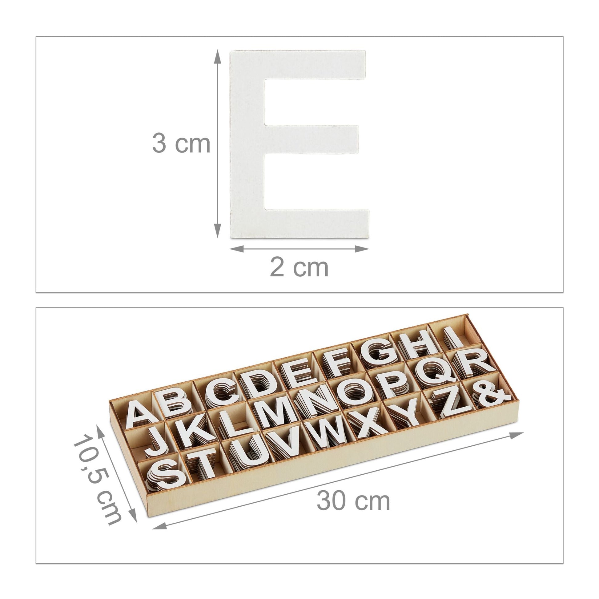 Holzbuchstaben 324er-Set Weiss-Hellbraun von Relaxdays