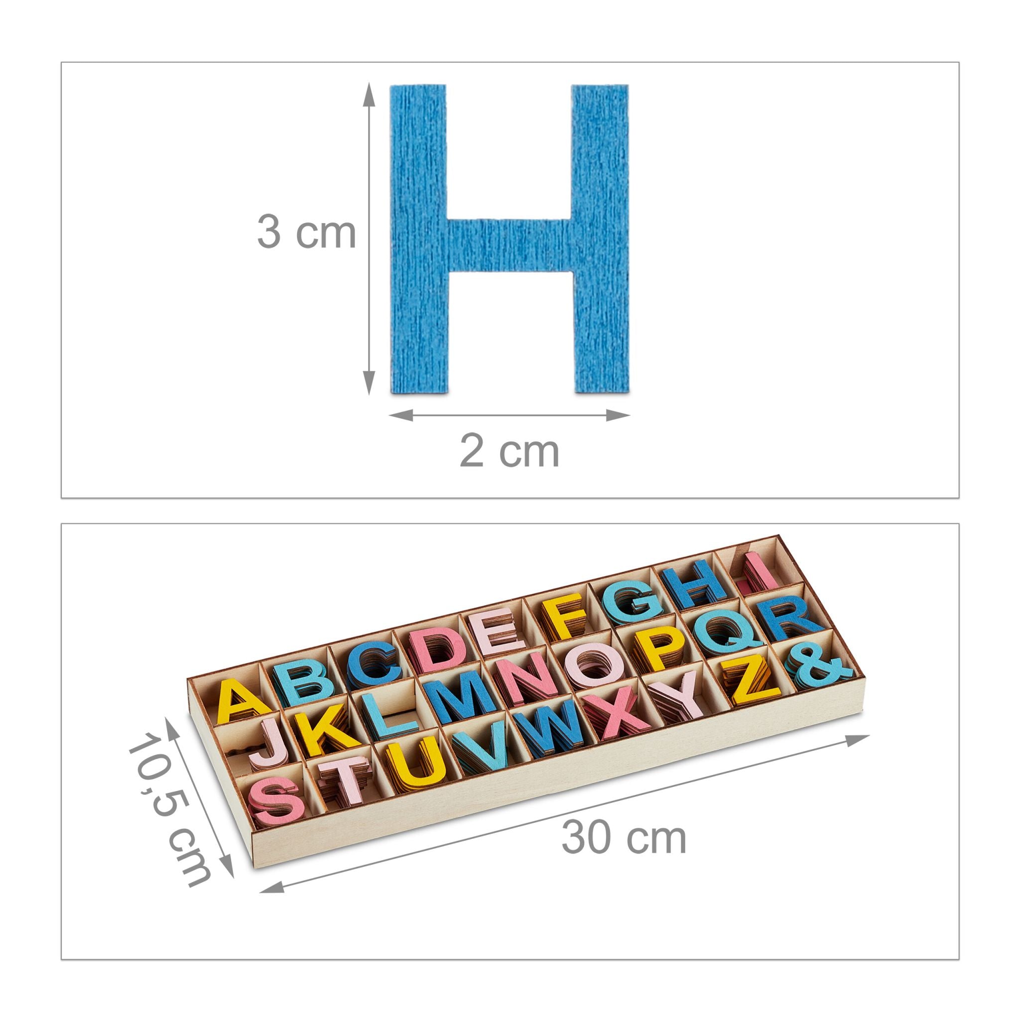 Holzbuchstaben 324er-Set Blau-Gelb-Rosa von Relaxdays