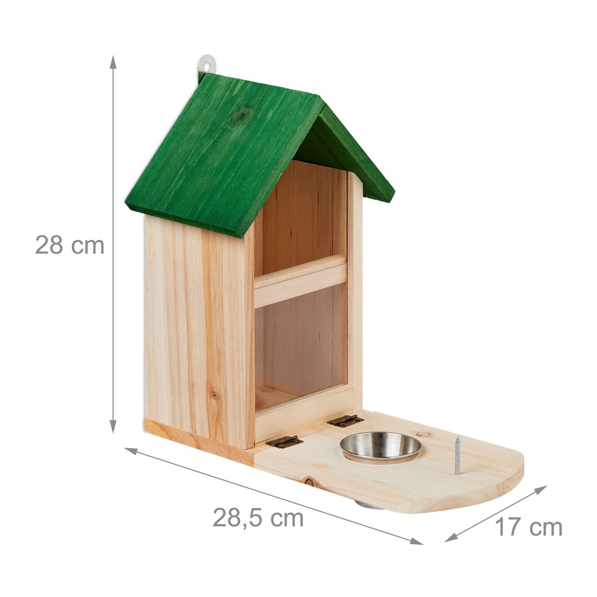 Eichhörnchen Futterhaus mit Wassernapf Grün-Hellbraun-Silber von Relaxdays