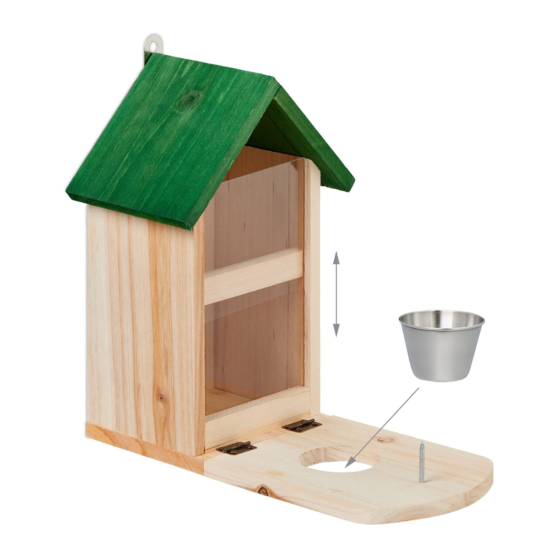 Eichhörnchen Futterhaus mit Wassernapf Grün-Hellbraun-Silber von Relaxdays
