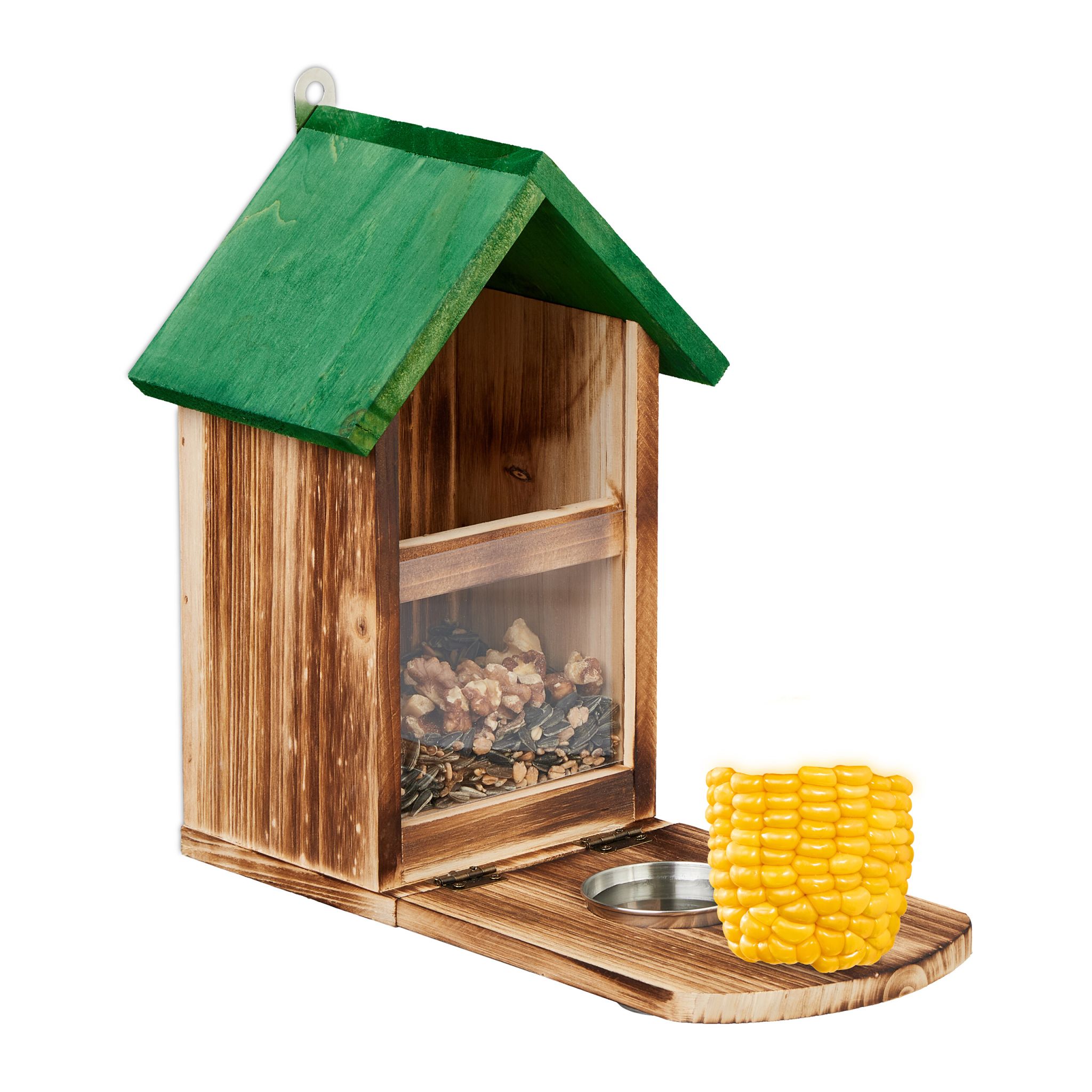 Eichhörnchen Futterhaus Holz Grün-Hellbraun-Silber von Relaxdays