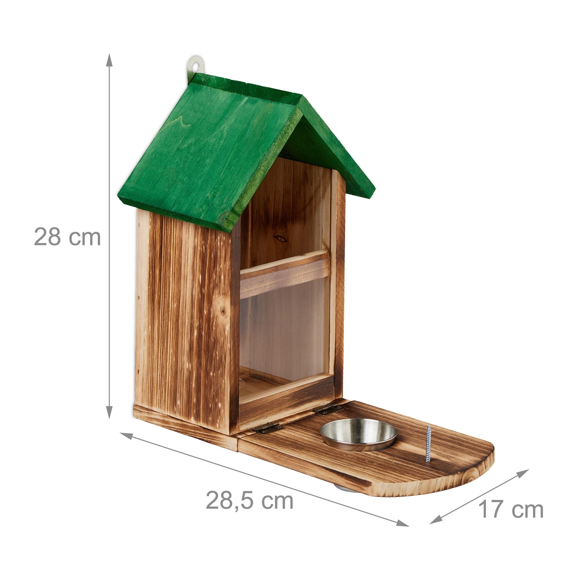 Eichhörnchen Futterhaus Holz Grün-Hellbraun-Silber von Relaxdays
