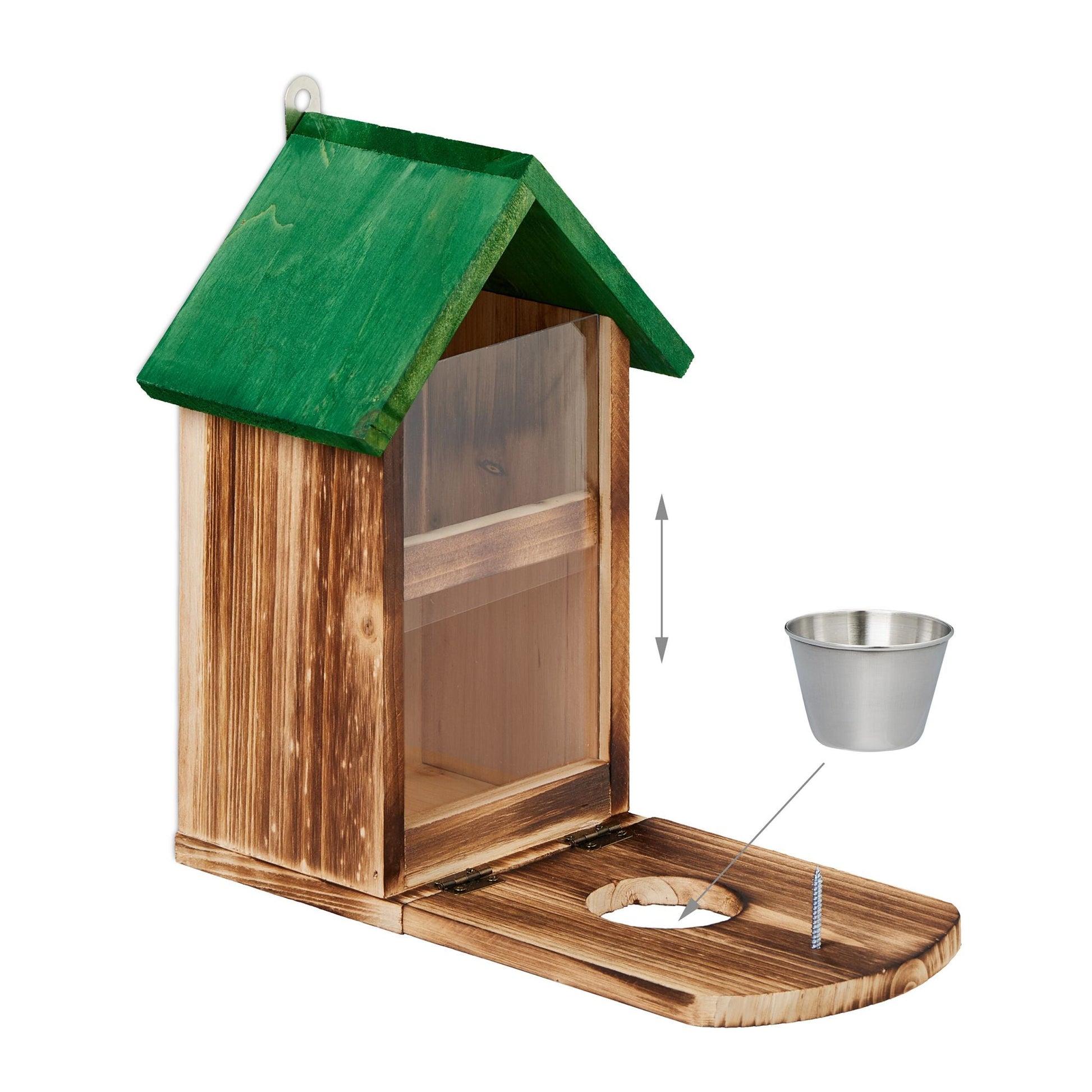 Eichhörnchen Futterhaus Holz Grün-Hellbraun-Silber von Relaxdays