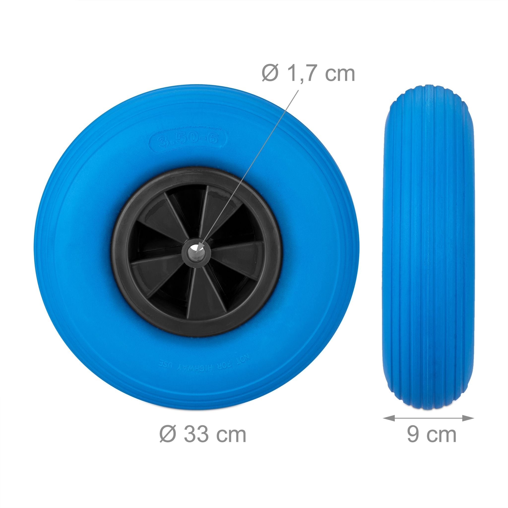 Schubkarrenrad 3.50-6 in Blau/Schwarz Blau-Schwarz von Relaxdays