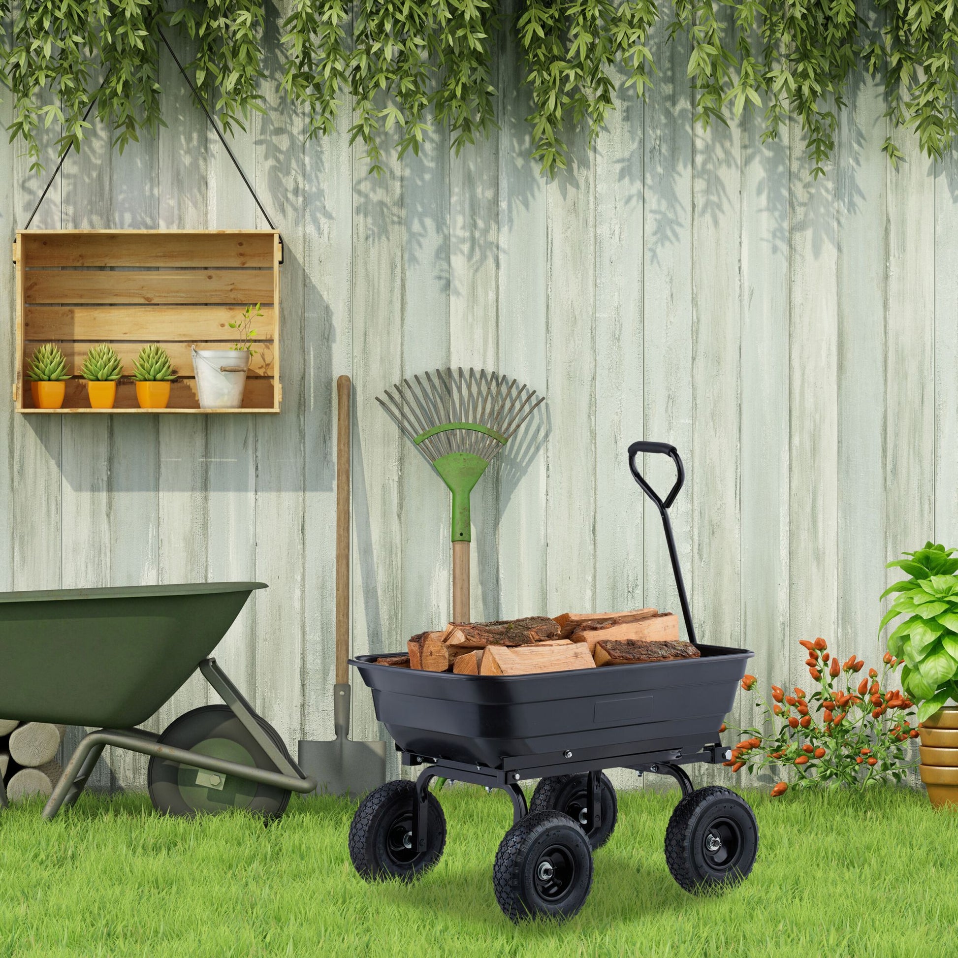 Gartenwagen mit Kippfunktion Schwarz von Relaxdays