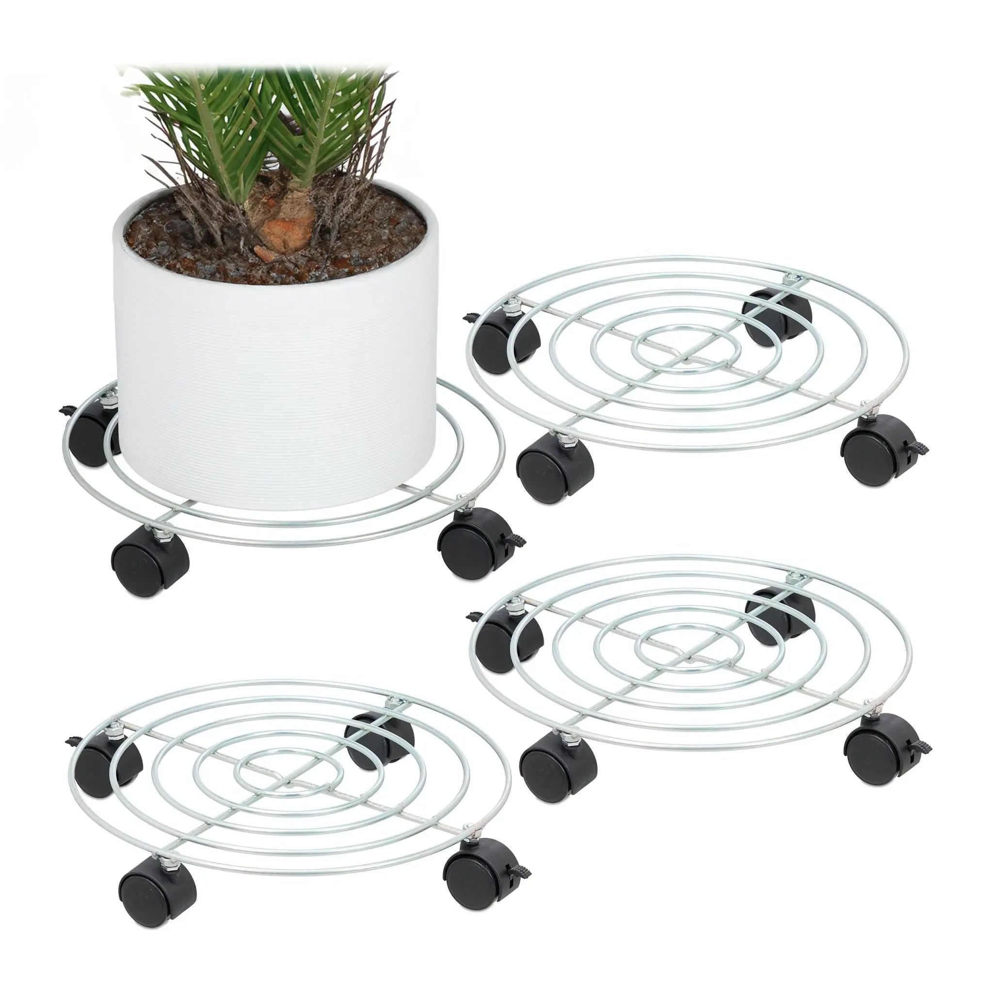 Pflanzenroller 4er-Set Schwarz-Silber von Relaxdays