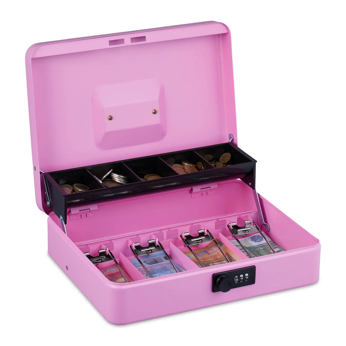 Geldkassette mit Zahlenkombination Rosa-Schwarz-Silber von Relaxdays