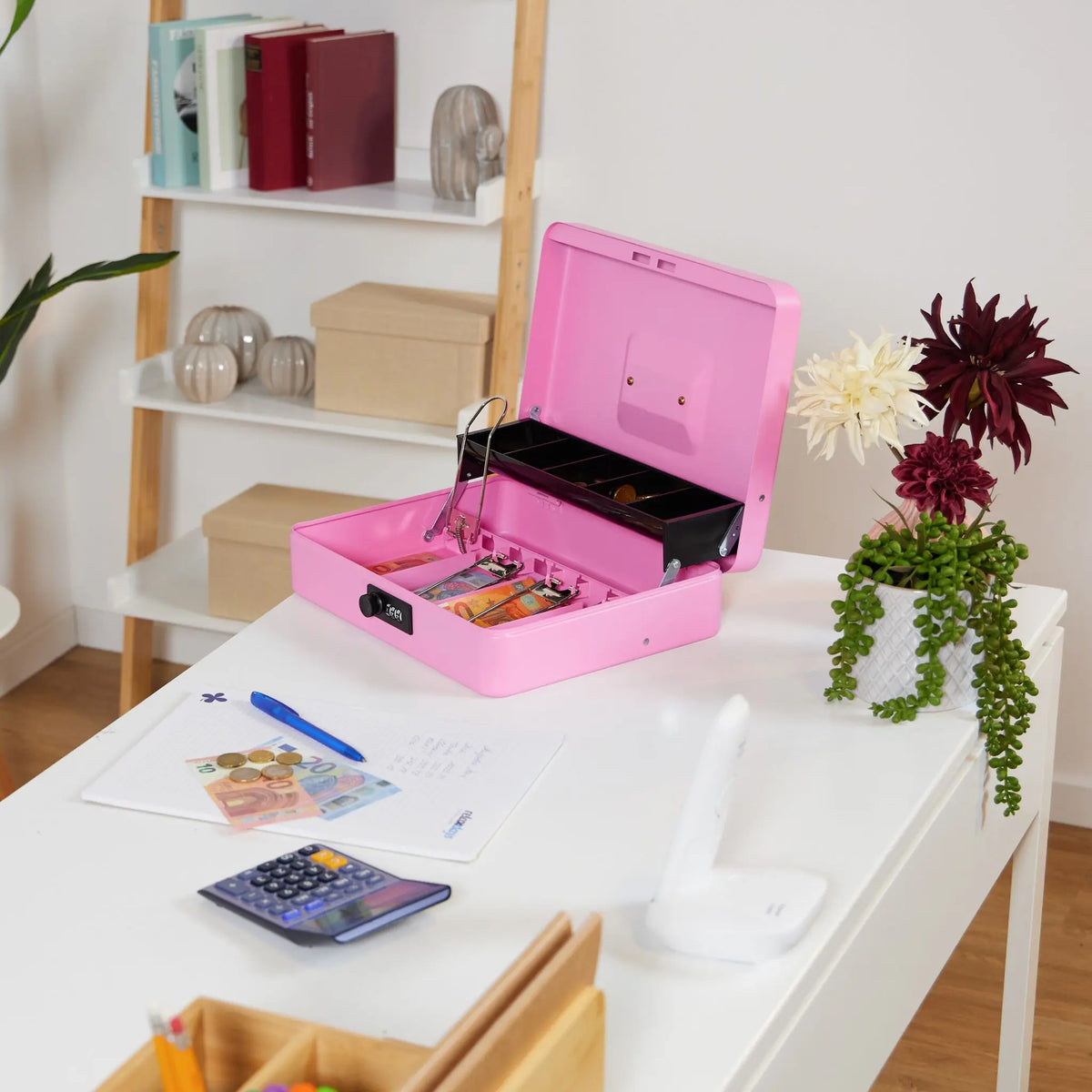 Geldkassette mit Zahlenkombination Rosa-Schwarz-Silber von Relaxdays