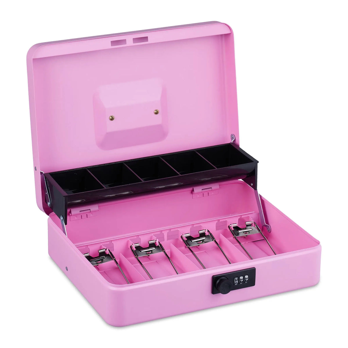 Geldkassette mit Zahlenkombination Rosa-Schwarz-Silber von Relaxdays