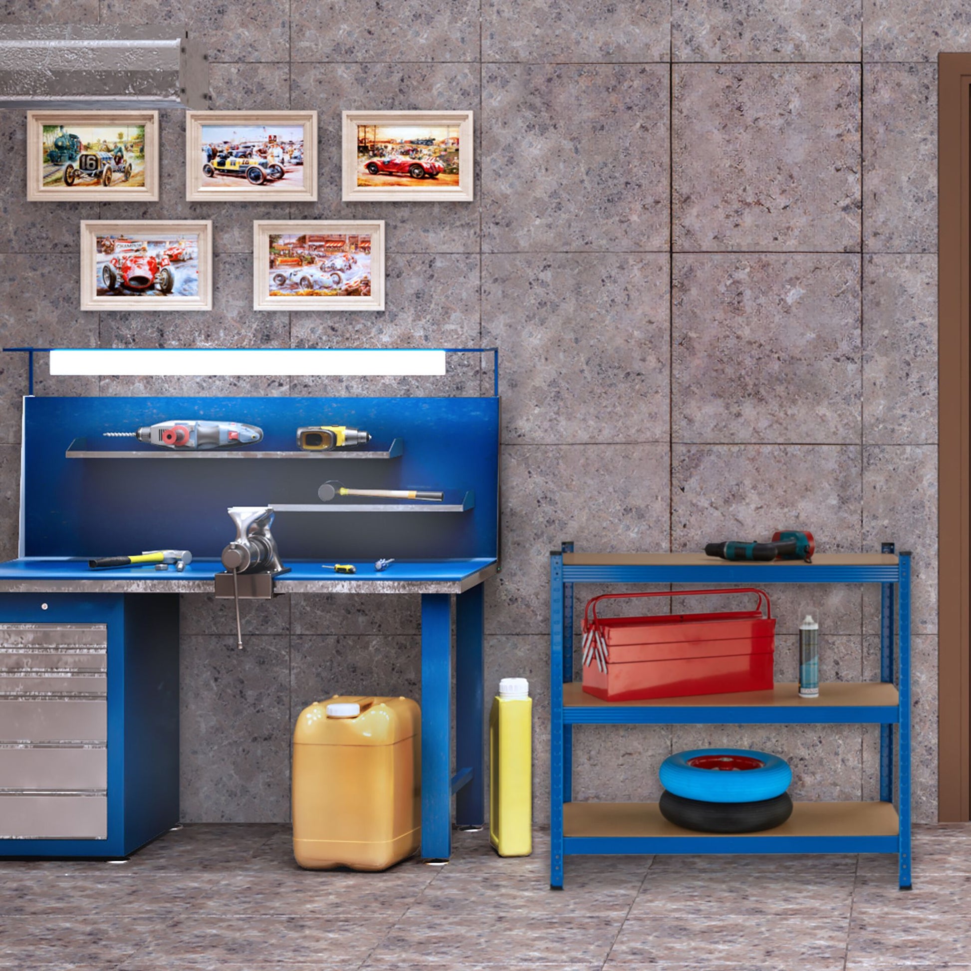 Schwerlastregal mit 5 Ebenen Blau-Hellbraun von Relaxdays