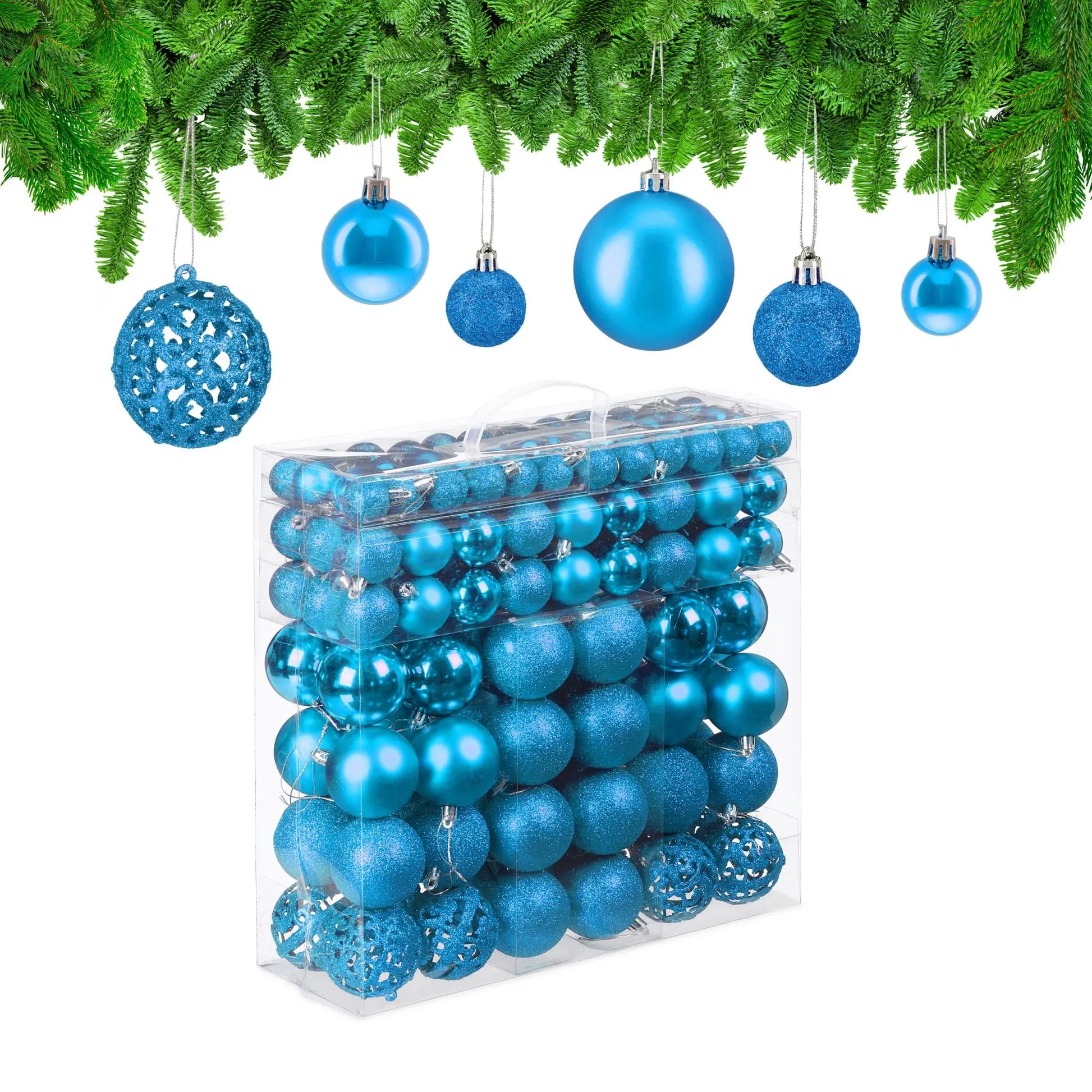 Weihnachtskugeln im 150er-Set Türkis-Silber von Relaxdays