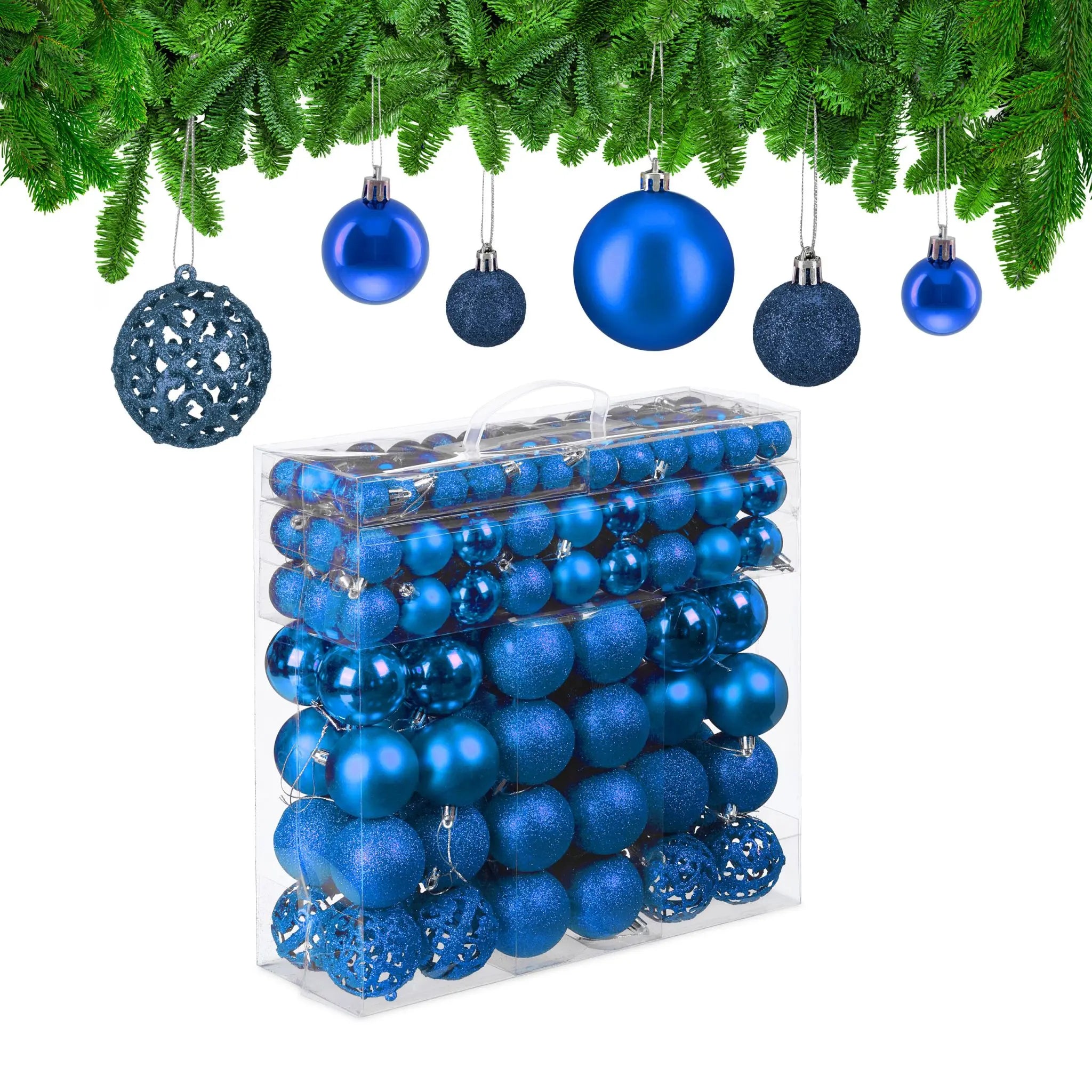 Weihnachtskugeln im 150er-Set Blau-Silber von Relaxdays