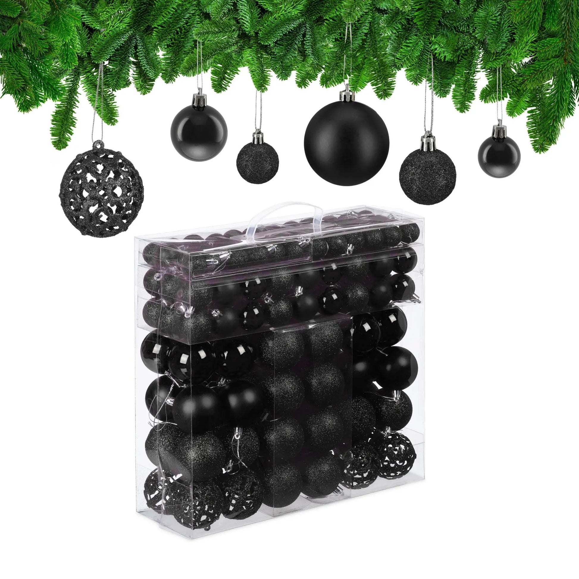 Weihnachtskugeln im 150er-Set Schwarz-Silber von Relaxdays
