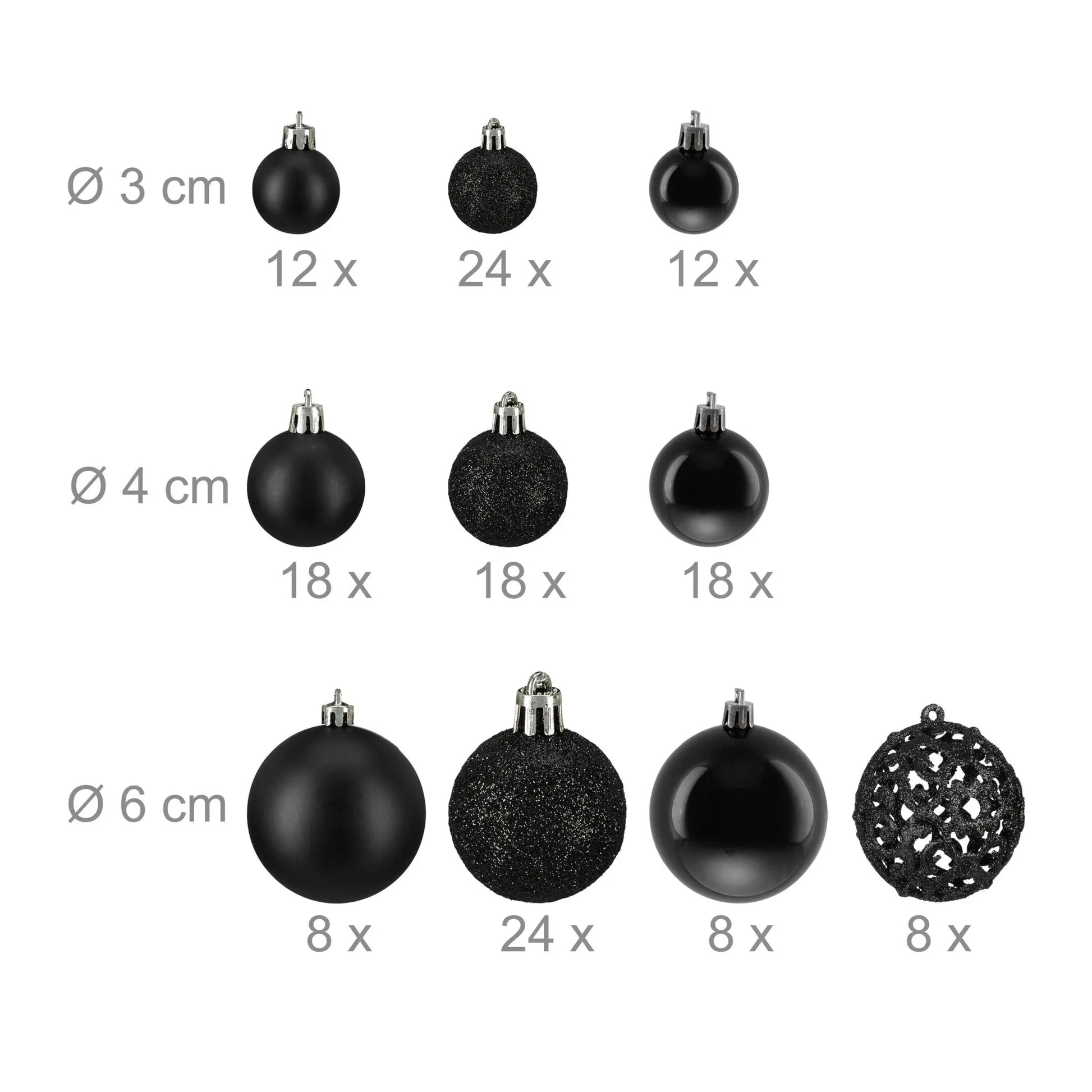 Weihnachtskugeln im 150er-Set Schwarz-Silber von Relaxdays