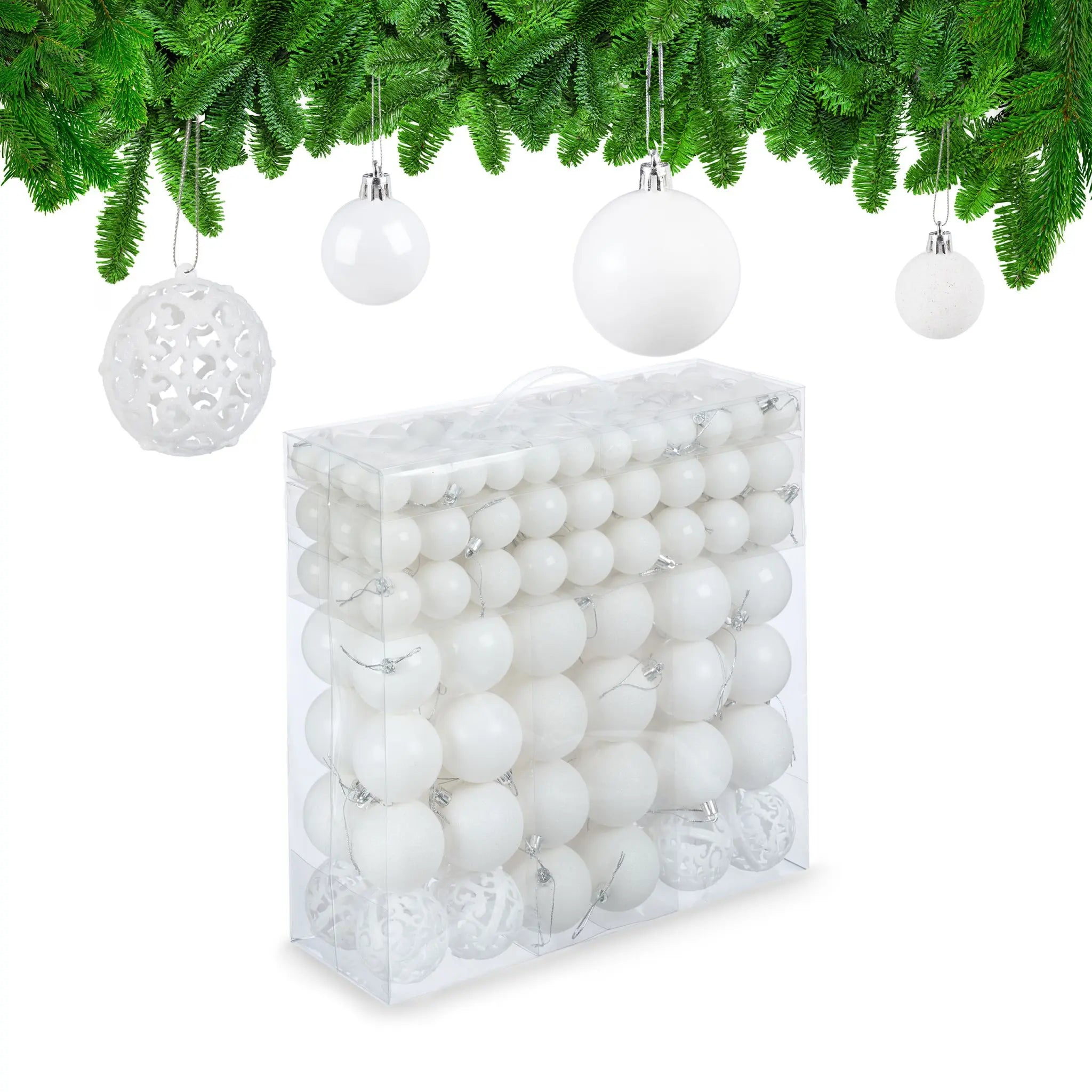 Weihnachtskugeln im 150er-Set Weiss-Silber von Relaxdays