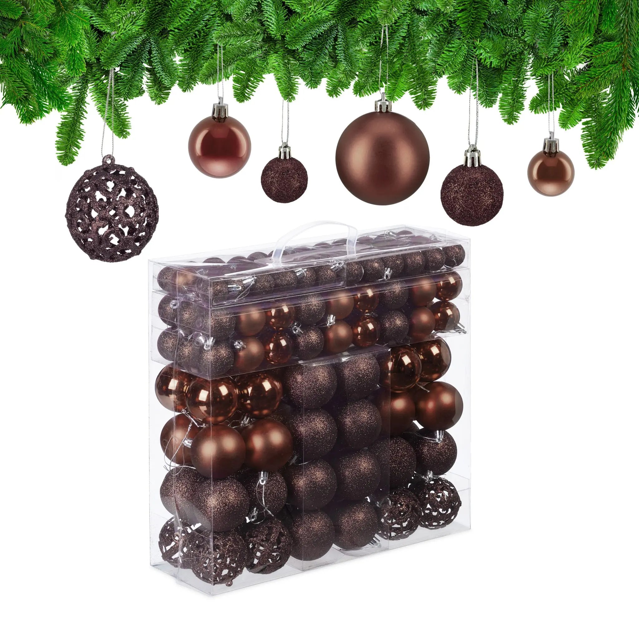 Weihnachtskugeln im 150er-Set Braun-Silber von Relaxdays