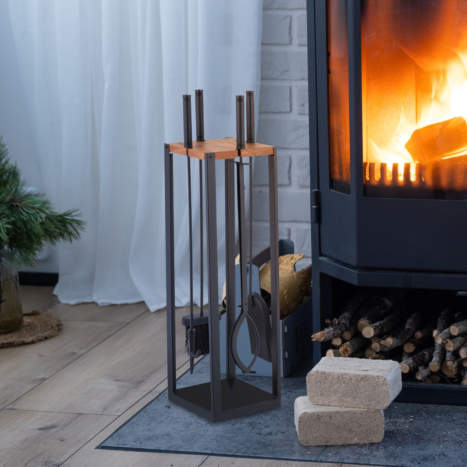 Kaminbesteck 5tlg. Braun-Schwarz von Relaxdays