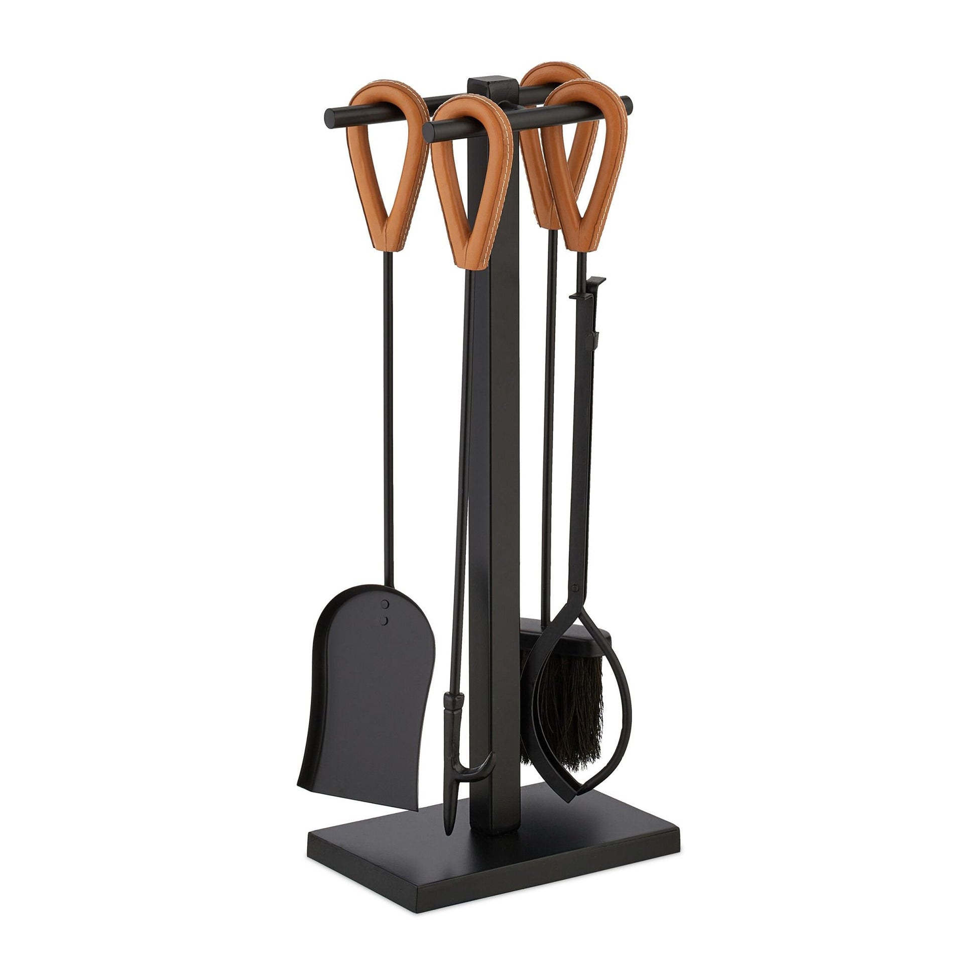 Kaminbesteck mit Ledergriffen 5tlg. Hellbraun-Schwarz von Relaxdays