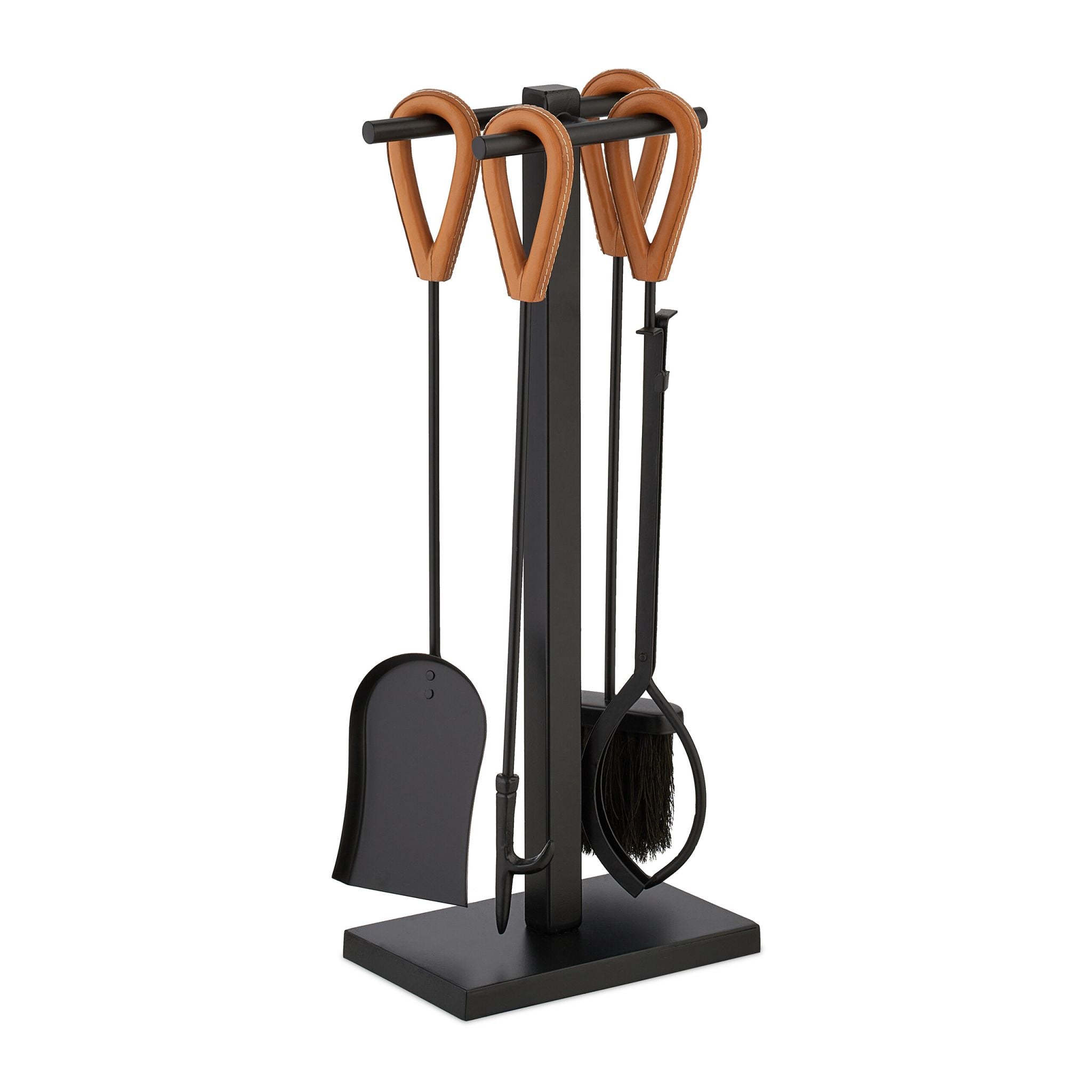 Kaminbesteck mit Ledergriffen 5tlg. Hellbraun-Schwarz von Relaxdays